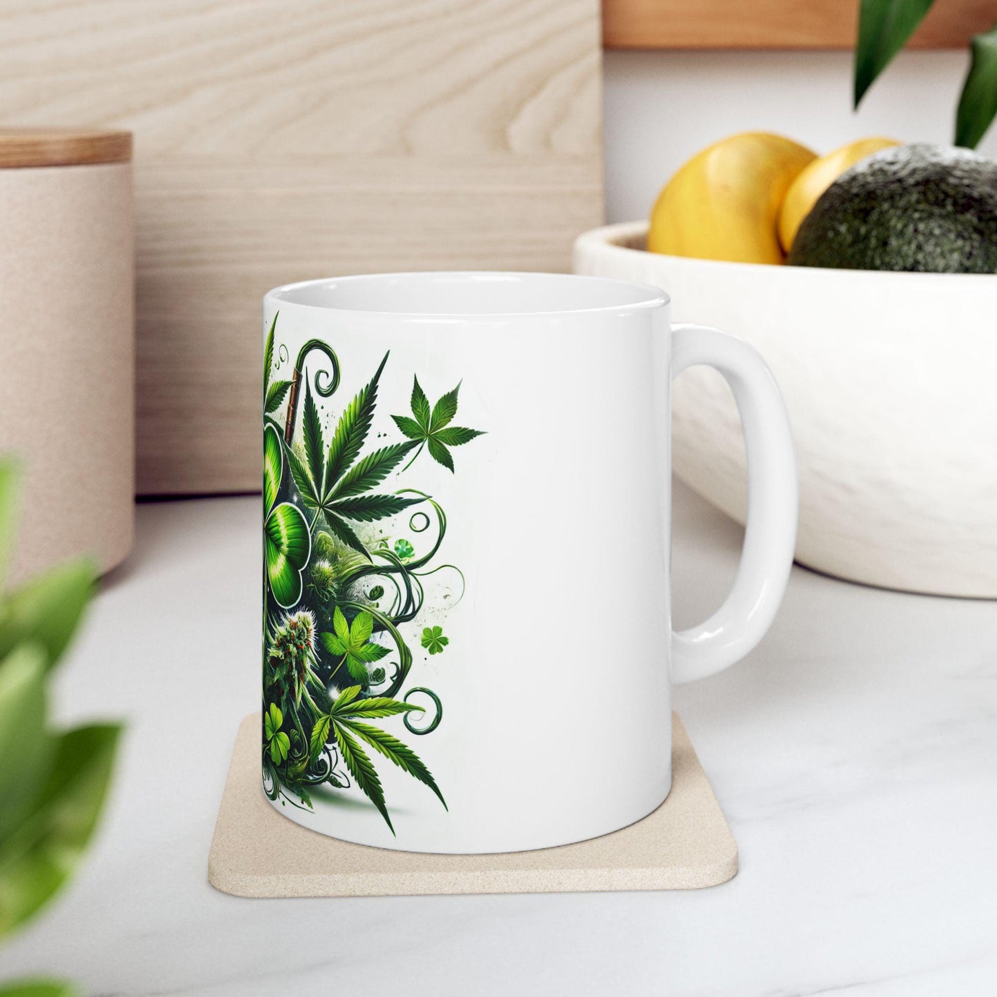420 LEAF CLOVER - Weed Coffee Mug (11oz) - St Pattys Day Gify for Stoners, Weed Smokers; Wake and Bake / Cannabis Mug / Four Leaf Clover Mug