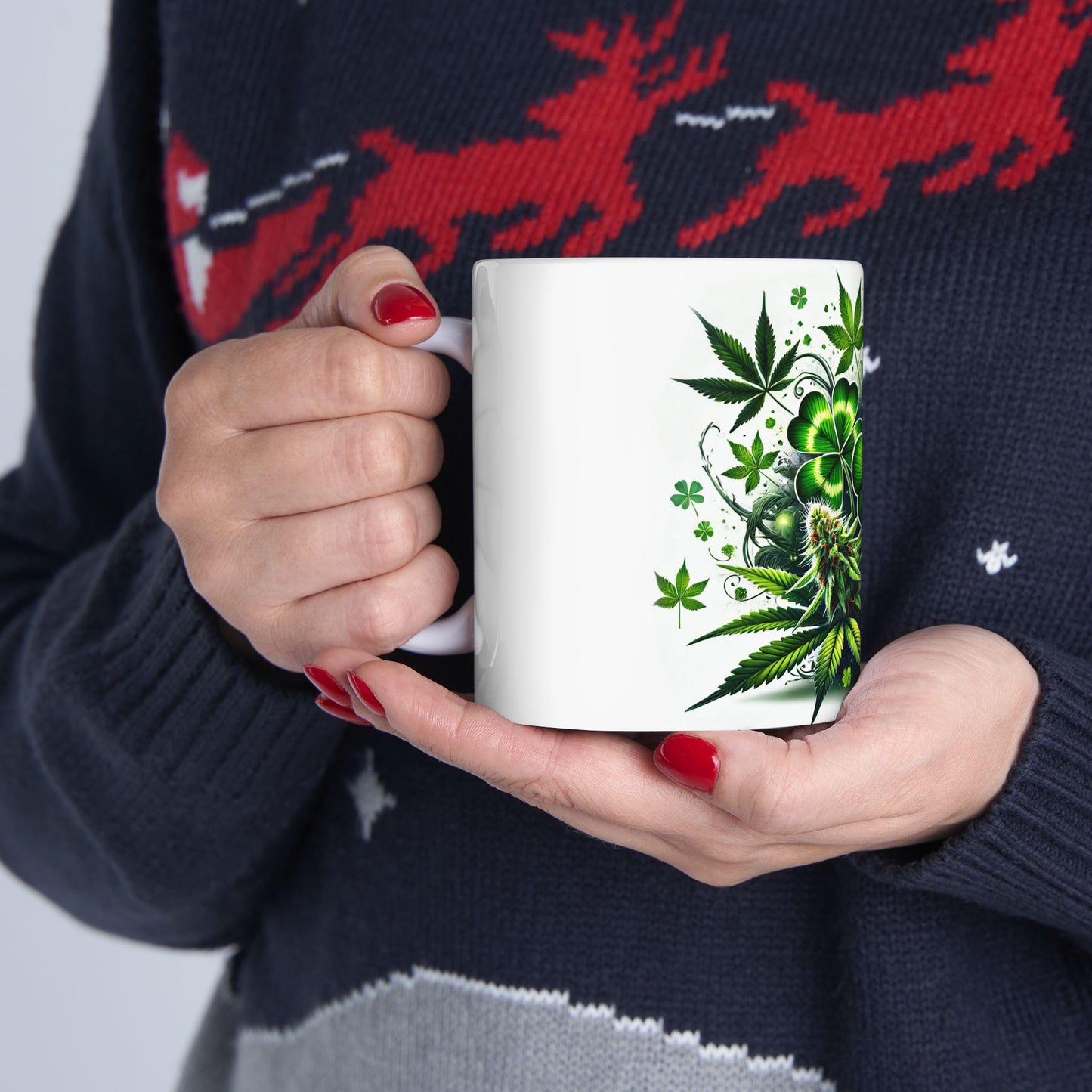 420 LEAF CLOVER - Weed Coffee Mug (11oz) - St Pattys Day Gify for Stoners, Weed Smokers; Wake and Bake / Cannabis Mug / Four Leaf Clover Mug