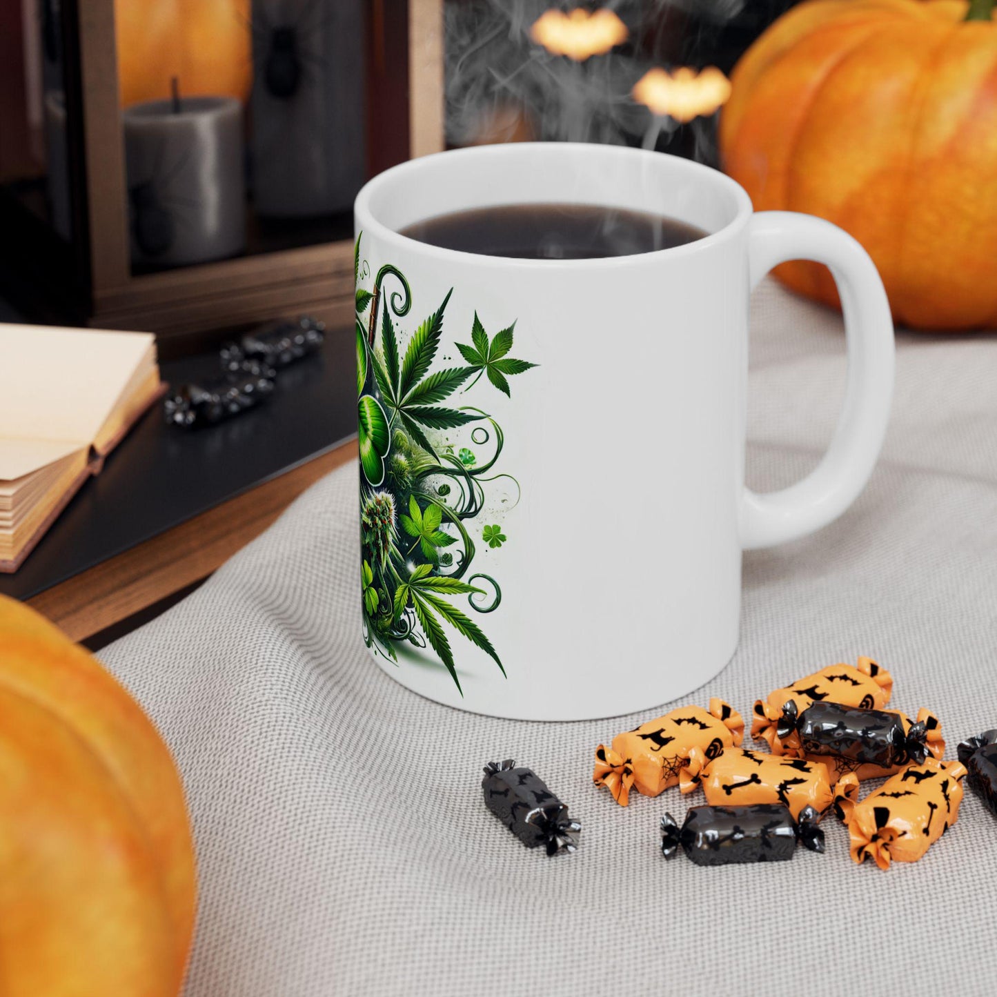420 LEAF CLOVER - Weed Coffee Mug (11oz) - St Pattys Day Gify for Stoners, Weed Smokers; Wake and Bake / Cannabis Mug / Four Leaf Clover Mug