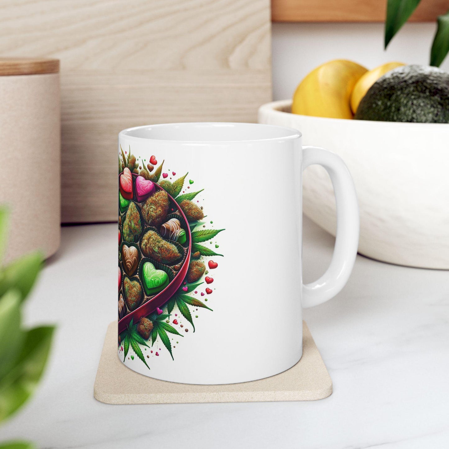 420 WEED CHOCOLATE HEART - Weed Coffee Mug (11oz) - Stoner Gift for Couples, Gift for Girlfriend/Boyfriend; Wake & Bake / Valentines Day Mug