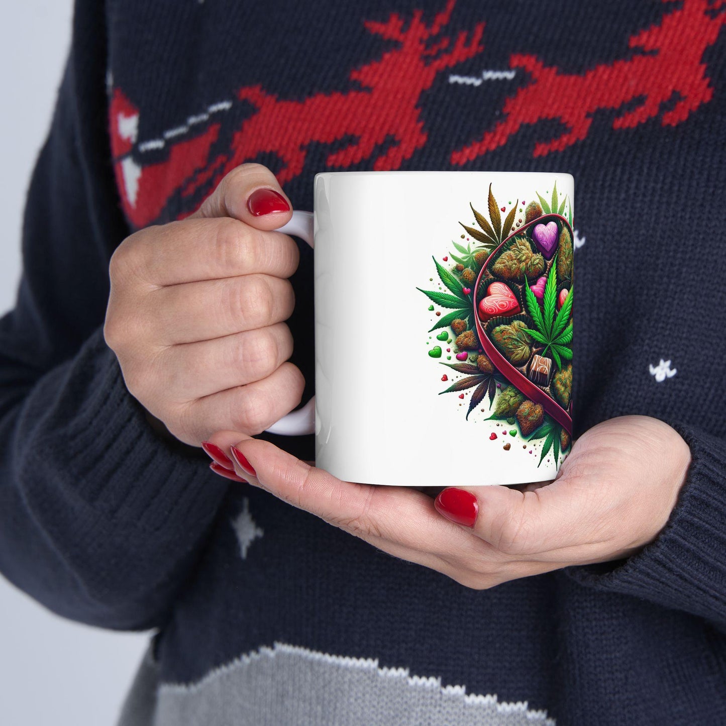 420 WEED CHOCOLATE HEART - Weed Coffee Mug (11oz) - Stoner Gift for Couples, Gift for Girlfriend/Boyfriend; Wake & Bake / Valentines Day Mug