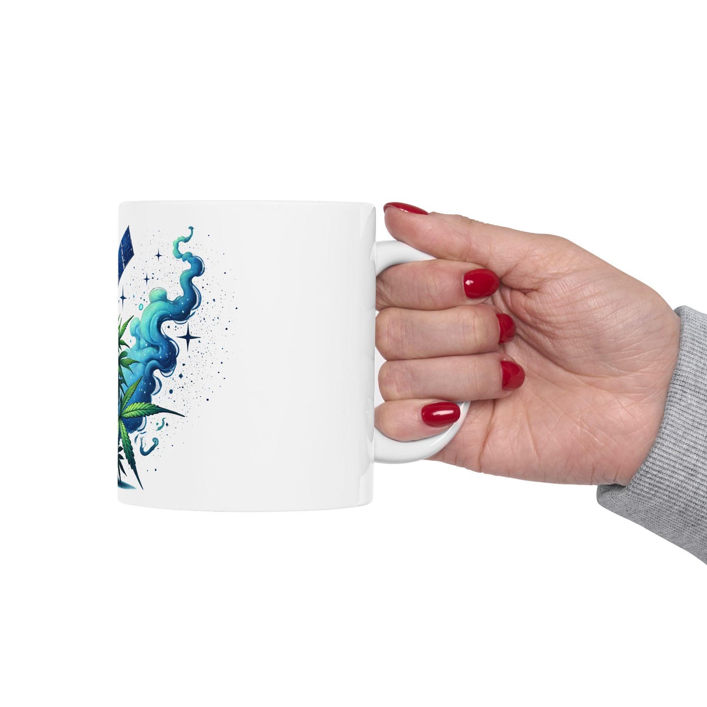 BLUE SATELLITE - (11oz) Weed Strain Themed Coffee Mugs - Perfect Gift for Stoners, Weed Mug for Space Lovers; Funny Wake & Bake Mug