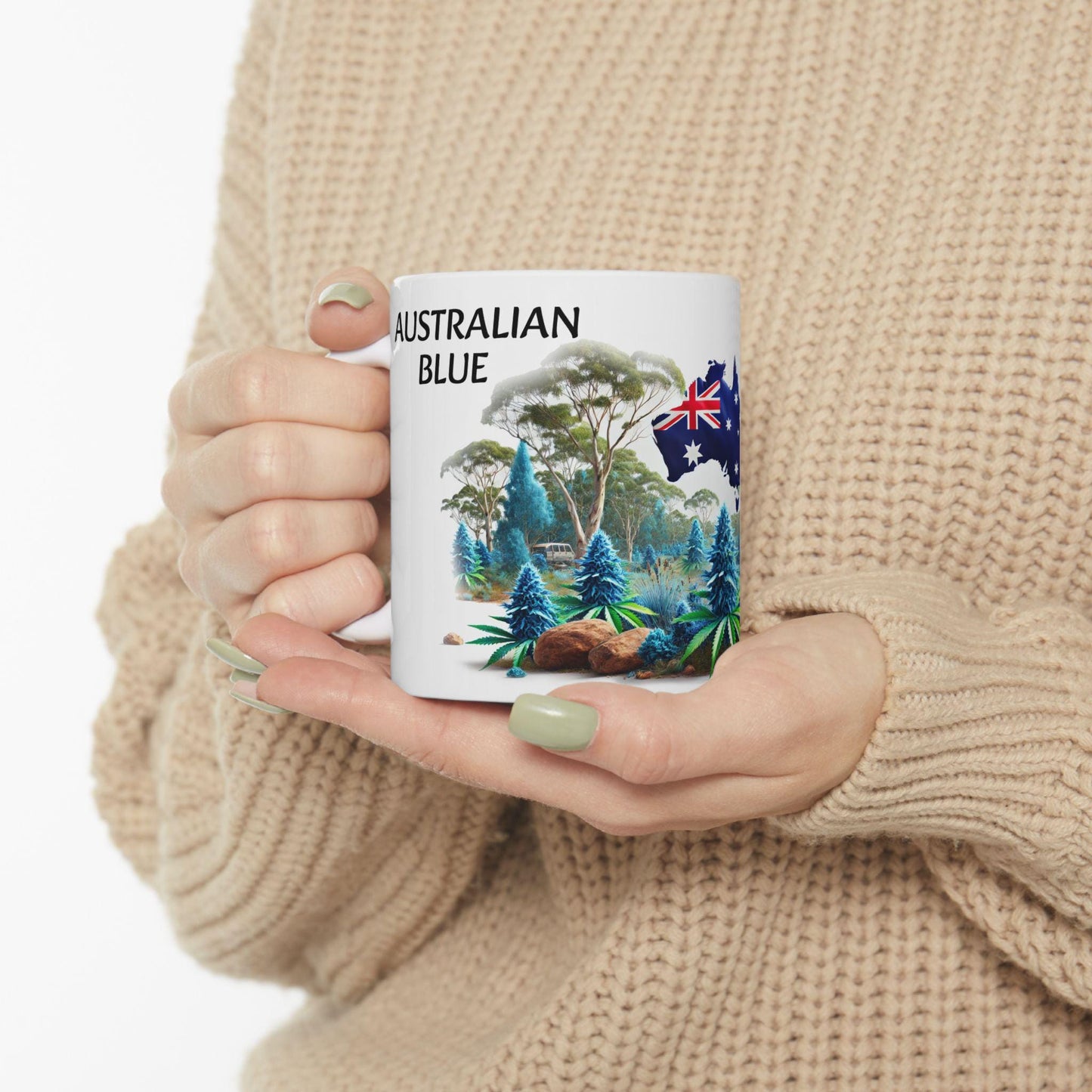 AUSTRALIAN BLUE - (11oz) WEED Strain Themed Coffee Mugs - Perfect Gift for Stoners/Smokers, Weed Mug for Marijuana Lovers; Wake and Bake Mug