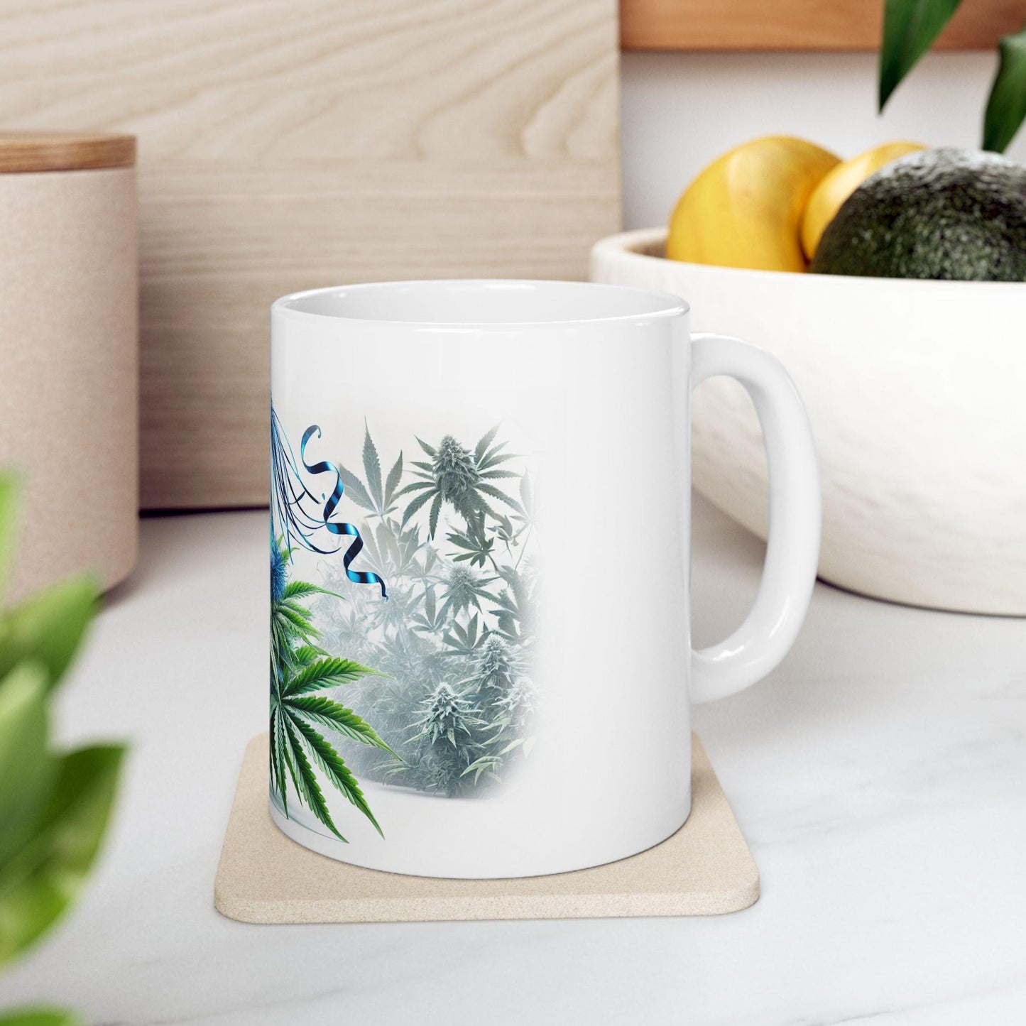 BLUE PARTY HAT - (11oz) Weed Strain Themed Coffee Mugs - Perfect Gift for Stoners, Weed Mug for Marijuana Lovers; Funny Wake & Bake Mug