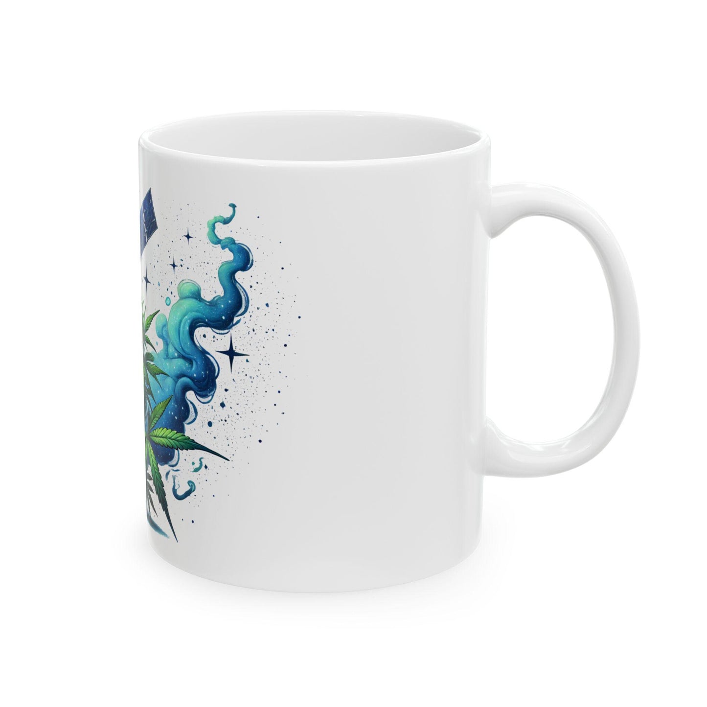 BLUE SATELLITE - (11oz) Weed Strain Themed Coffee Mugs - Perfect Gift for Stoners, Weed Mug for Space Lovers; Funny Wake & Bake Mug