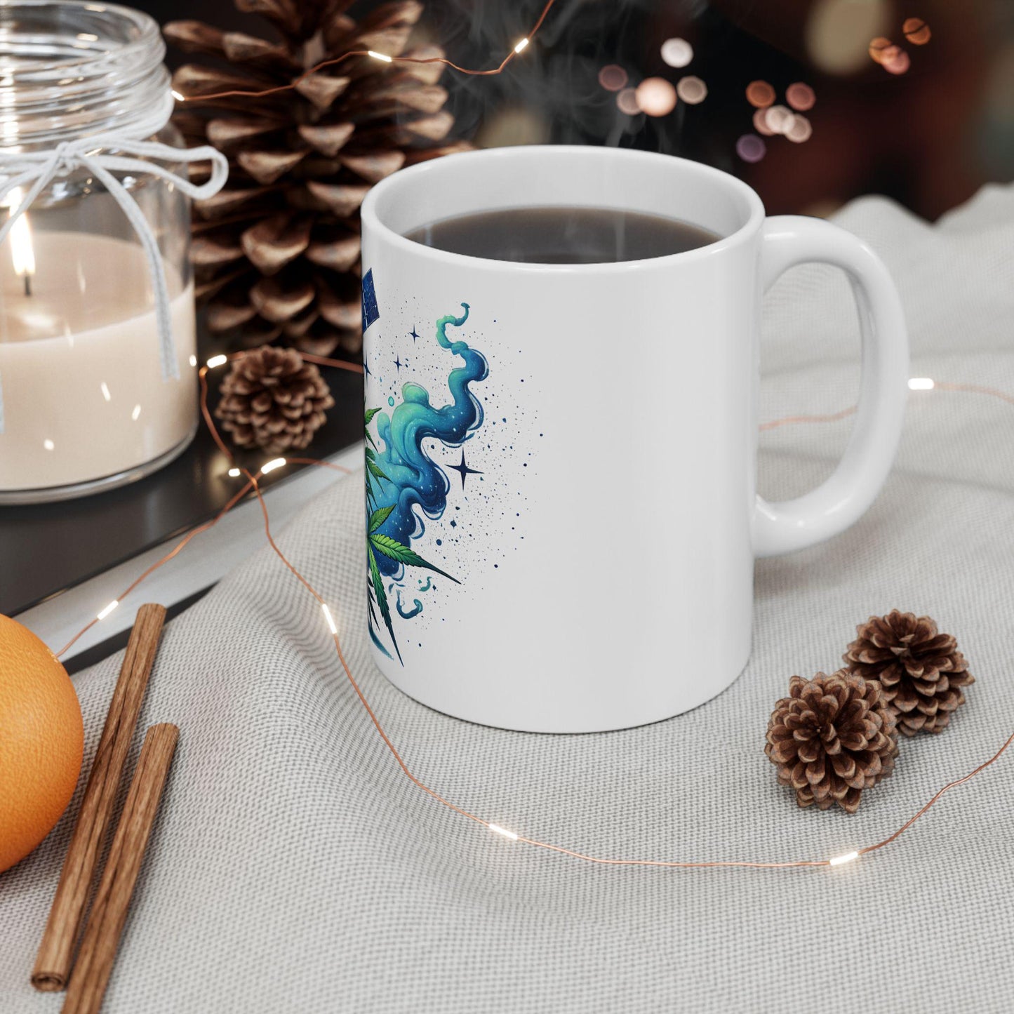 BLUE SATELLITE - (11oz) Weed Strain Themed Coffee Mugs - Perfect Gift for Stoners, Weed Mug for Space Lovers; Funny Wake & Bake Mug