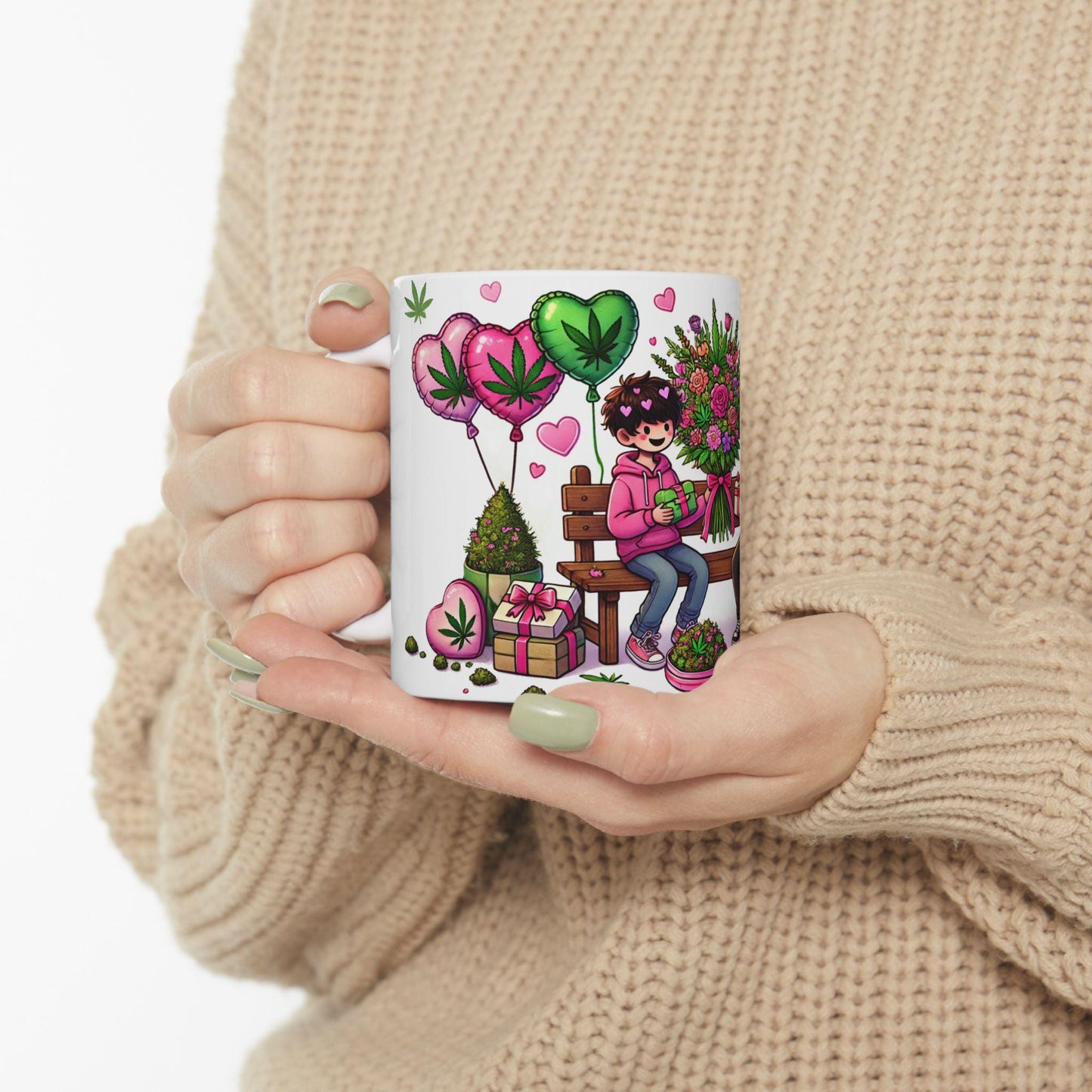 420 VALENTINES DAY - Weed Coffee Mug (11oz) - Gift for Boy Couples, Gift for Boyfriend; Wake & Bake / Stoner Valentine Day Mug - Gay Gift