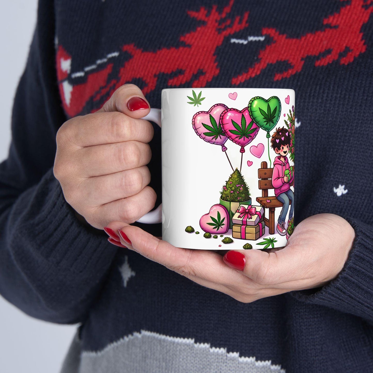 420 VALENTINES DAY - Weed Coffee Mug (11oz) - Gift for Boy Couples, Gift for Boyfriend; Wake & Bake / Stoner Valentine Day Mug - Gay Gift