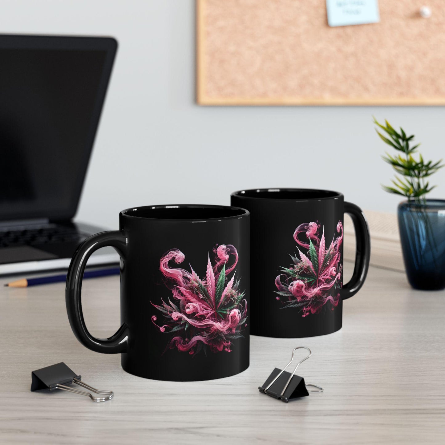 PINK SMOKE - BLACK Coffee Mugs Weed Themed, Marijuana Lovers, Perfect Gift for Smokers, Stoners, Growers.