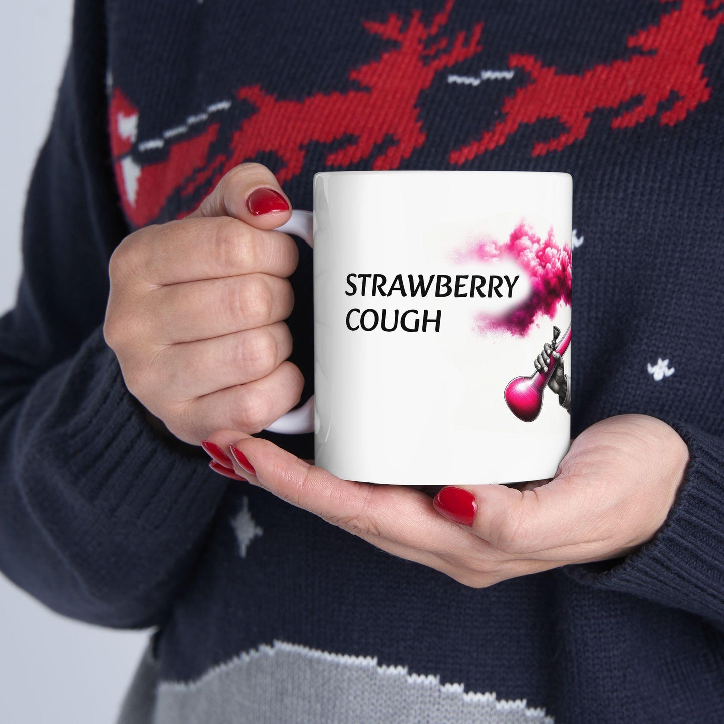 STRAWBERRY COUGH - Weed Coffee Mug (11oz) - Perfect Strains Gift for Smokers, Stoners, Growers; Wake and Bake / 420 Weed Mug, Marijuana Gift
