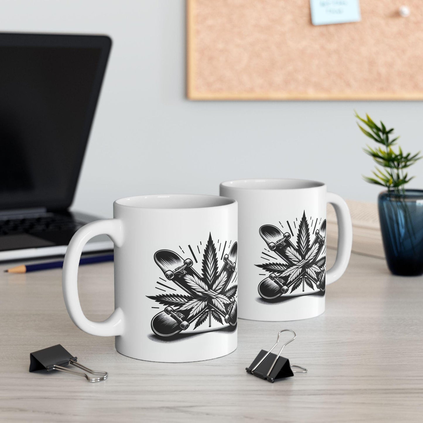 WEED DE SKATEBOARD - Weed Themed Coffee Mugs; Skateboard Themed, Marijuana Mugs - Gift for Stoners, Skaters - Wake and Bake