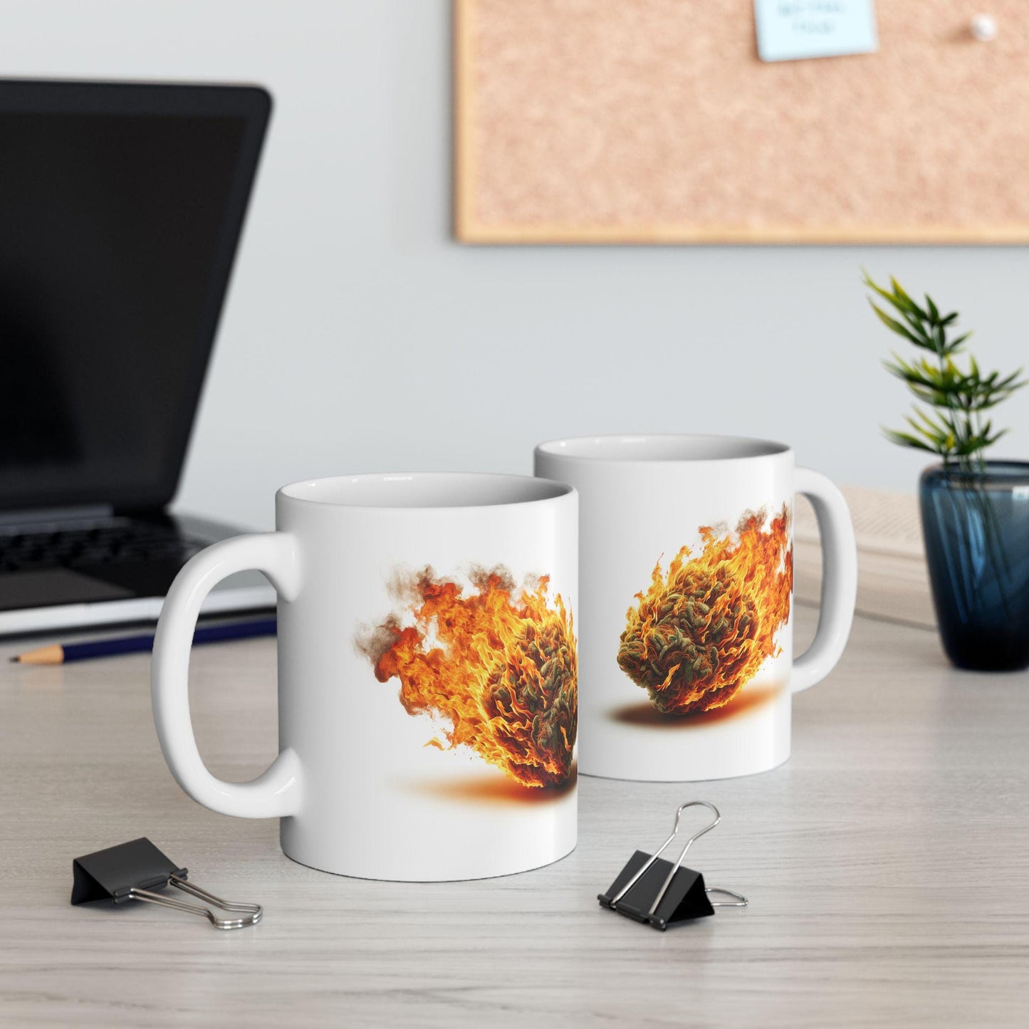 FLAMING WEED - Weed Themed Coffee Mugs; Marijuana Mugs - Cannabis Decor - Gift for Smokers, Stoners, Wake and Bake, Weed Lovers