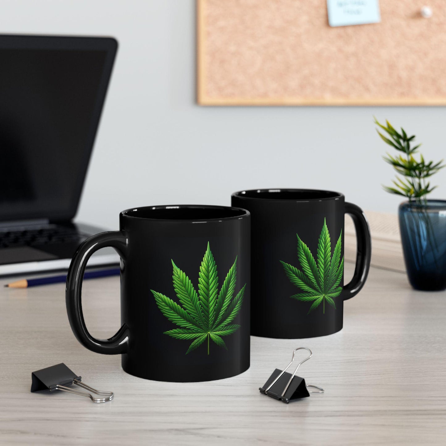 POT LEAF - BLACK Weed Themed Coffee Mugs, Weed Lovers, Perfect Gift for Smokers, Stoners, Growers.