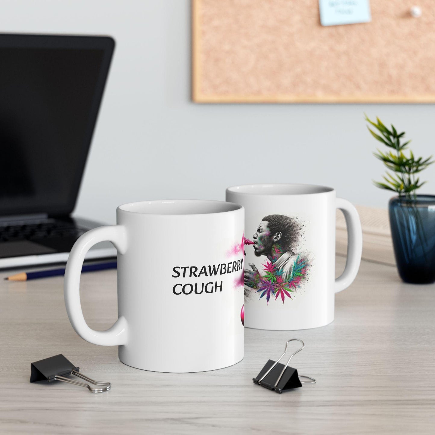 STRAWBERRY COUGH - Weed Coffee Mug (11oz) - Perfect Strains Gift for Smokers, Stoners, Growers; Wake and Bake / 420 Weed Mug, Marijuana Gift