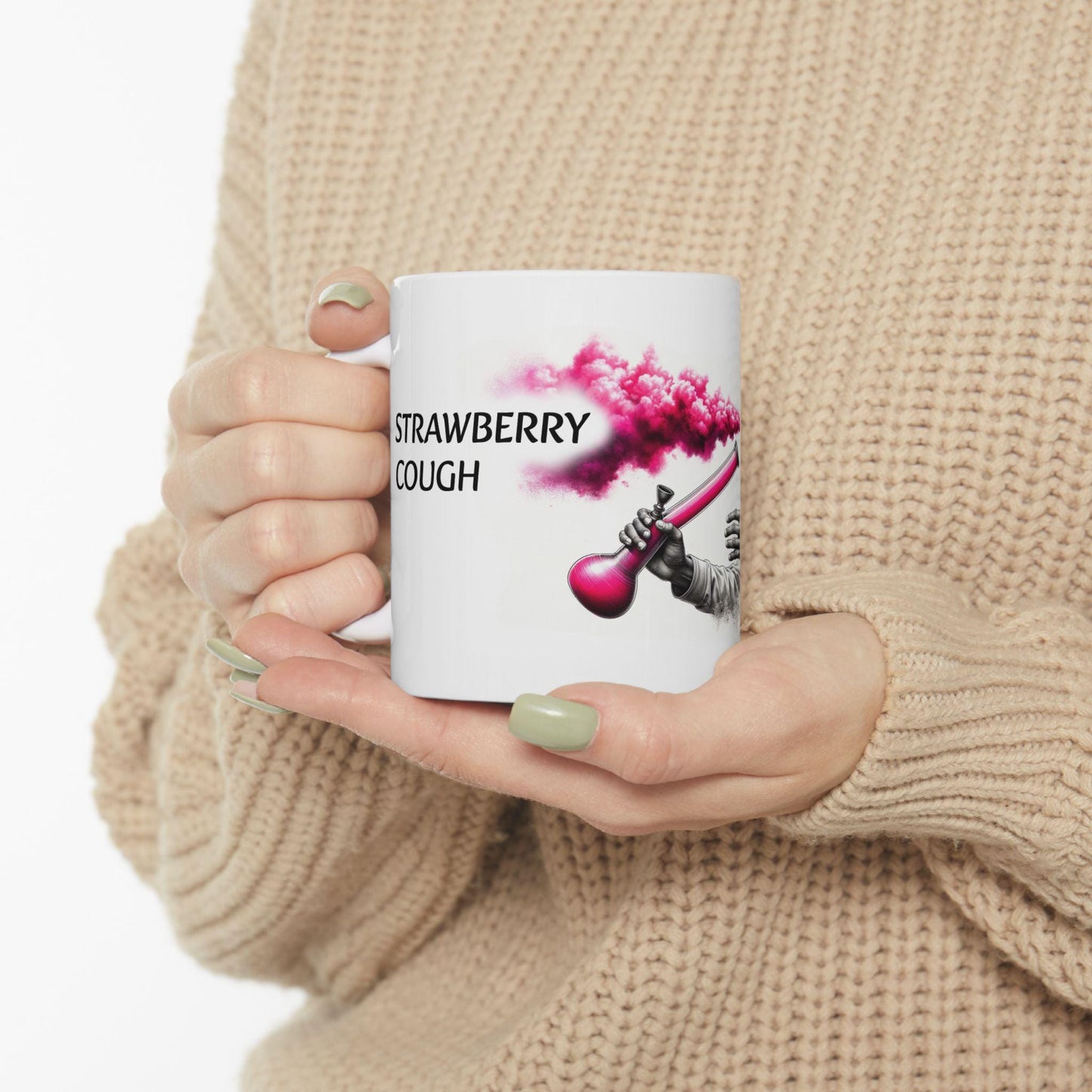 STRAWBERRY COUGH - Weed Coffee Mug (11oz) - Perfect Strains Gift for Smokers, Stoners, Growers; Wake and Bake / 420 Weed Mug, Marijuana Gift