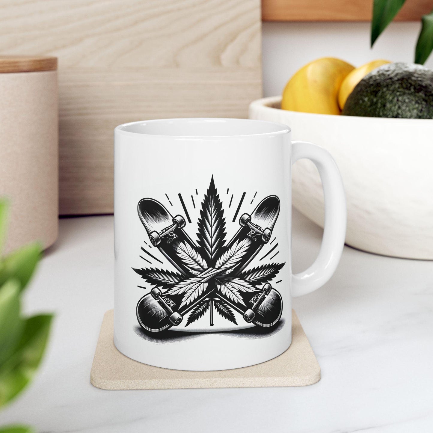 WEED DE SKATEBOARD - Weed Themed Coffee Mugs; Skateboard Themed, Marijuana Mugs - Gift for Stoners, Skaters - Wake and Bake