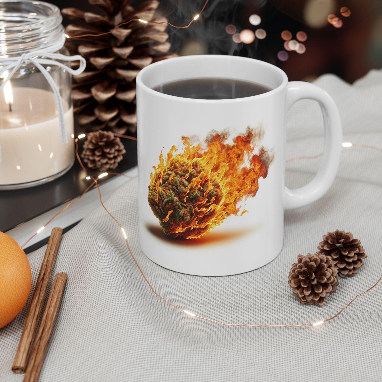 FLAMING WEED - Weed Themed Coffee Mugs; Marijuana Mugs - Cannabis Decor - Gift for Smokers, Stoners, Wake and Bake, Weed Lovers