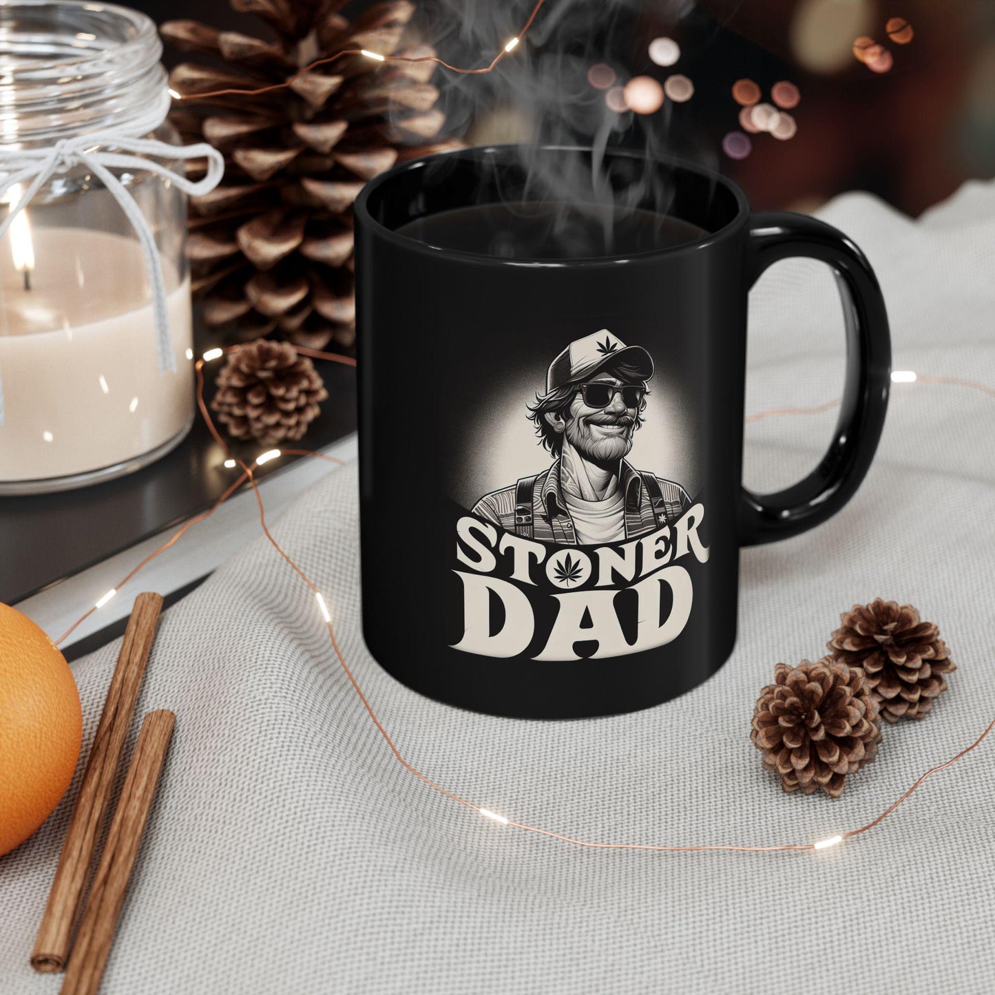 STONER DAD - BLACK Weed Themed Coffee Mugs - Perfect Gift for Smokers, Stoners, Marijuana Lovers, Growers; Dad gifts or Fathers Day