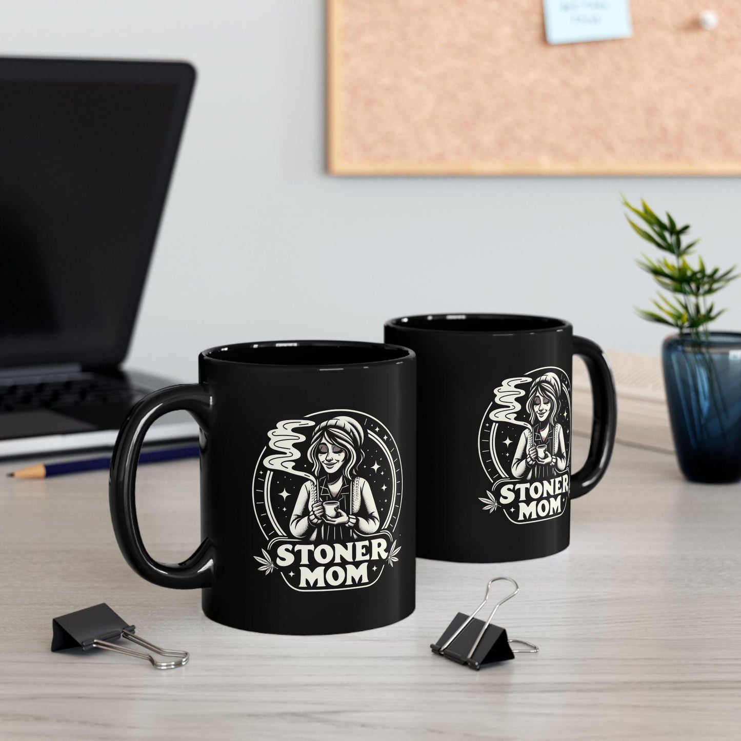 STONER MOM - BLACK Weed Themed Coffee Mugs - Perfect Gift for Smokers, Stoners, Marijuana Lovers, Growers. Mom gifts, Mother's Day