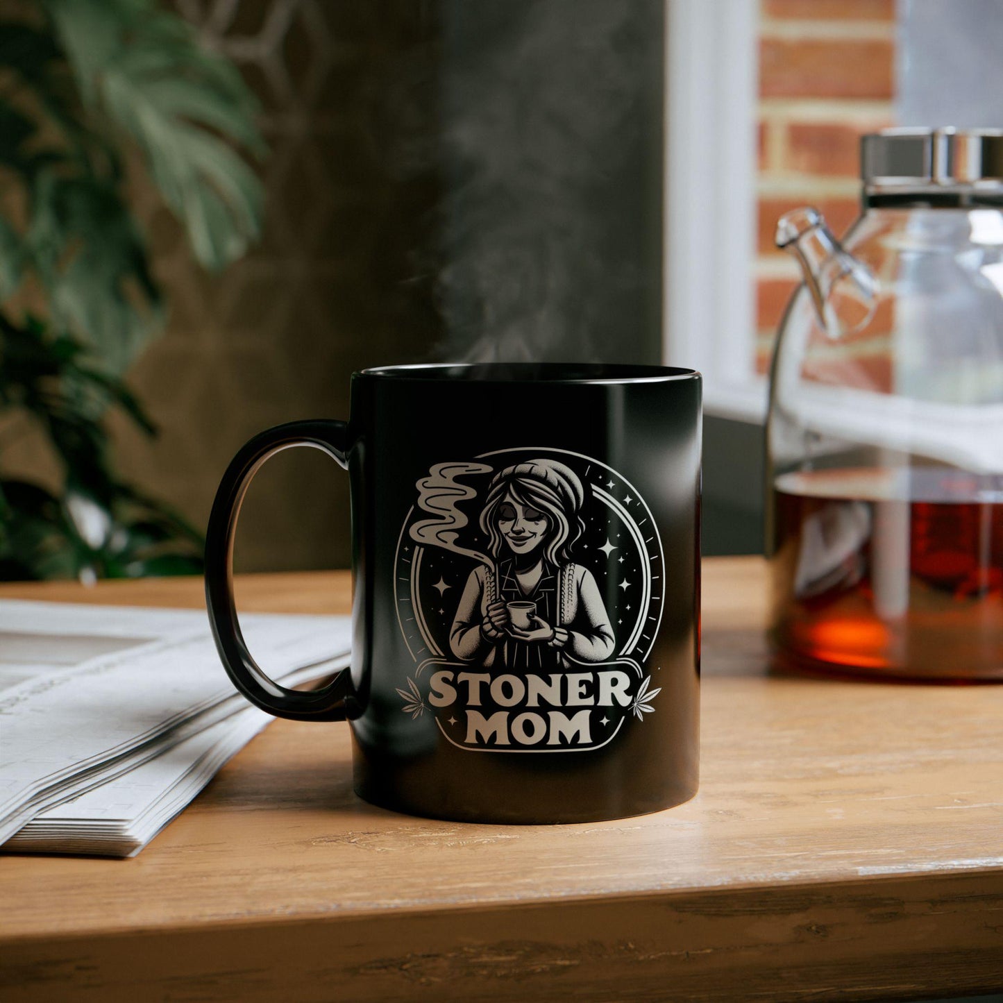 STONER MOM - BLACK Weed Themed Coffee Mugs - Perfect Gift for Smokers, Stoners, Marijuana Lovers, Growers. Mom gifts, Mother's Day