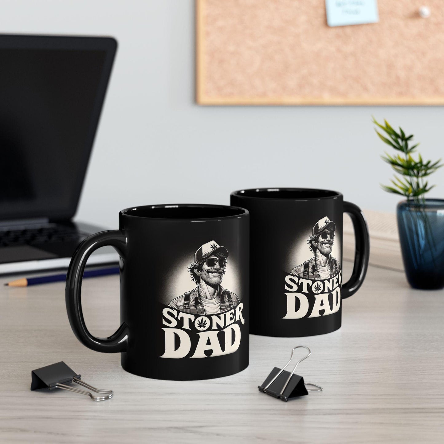 STONER DAD - BLACK Weed Themed Coffee Mugs - Perfect Gift for Smokers, Stoners, Marijuana Lovers, Growers; Dad gifts or Fathers Day