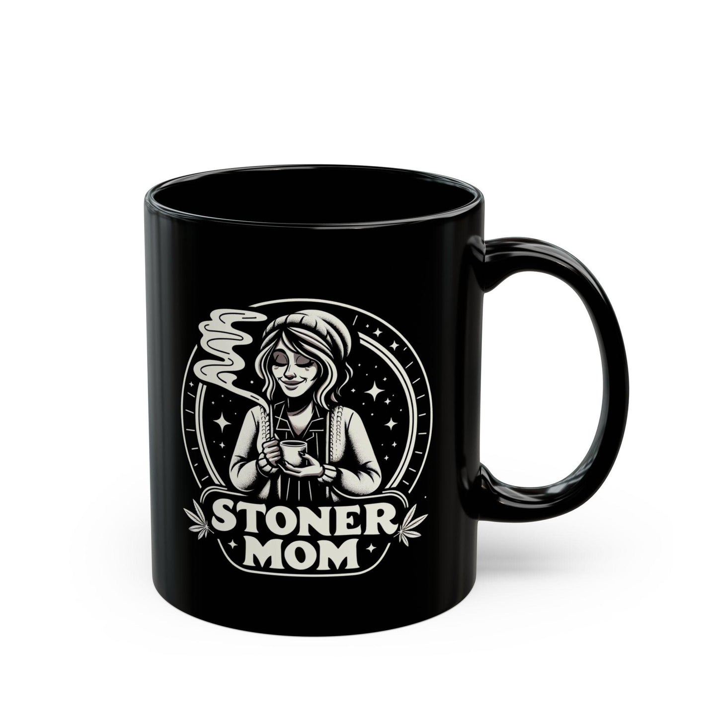 STONER MOM - BLACK Weed Themed Coffee Mugs - Perfect Gift for Smokers, Stoners, Marijuana Lovers, Growers. Mom gifts, Mother's Day