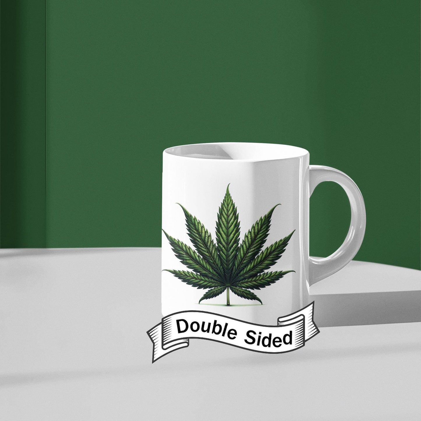 Basic WEED Leaf Coffee Mug - Discrete Marijuana Themed Wake and Bake Companion Mug