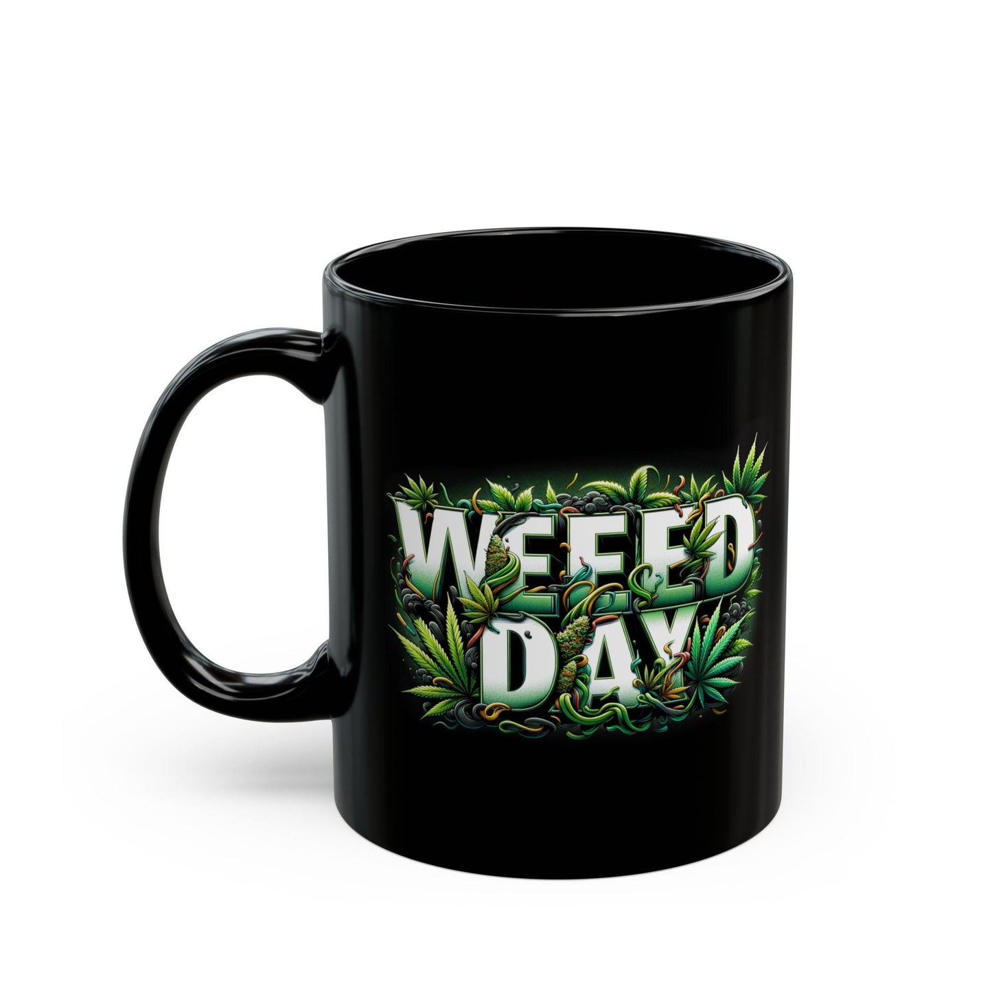 WEED DAY - BLACK Weed Themed Coffee Mugs - Perfect Gift for Smokers, Stoners, Marijuana Lovers, Growers.