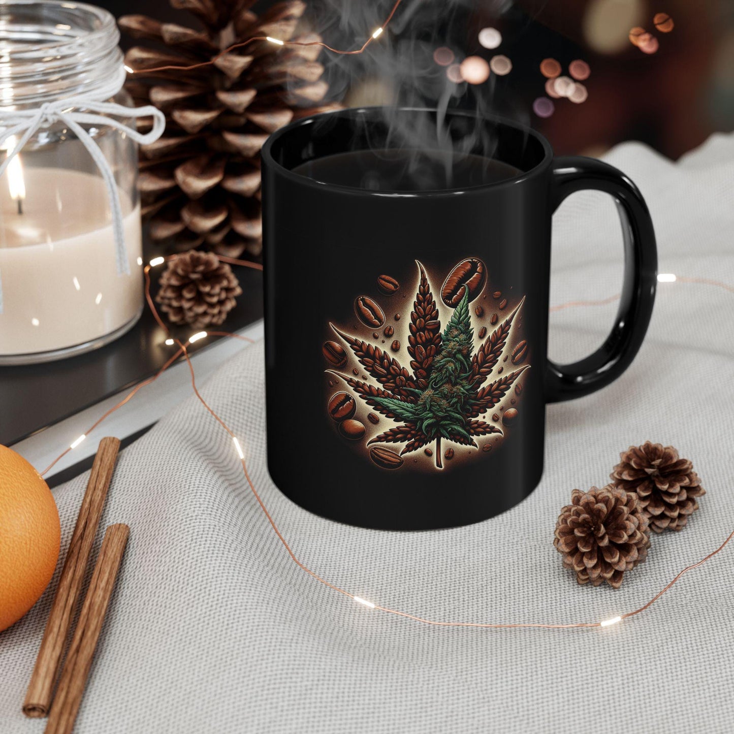 WEED & COFFEE - BLACK Weed Themed Coffee Mugs - Perfect Gift for Smokers, Stoners, Marijuana Lovers, Growers.