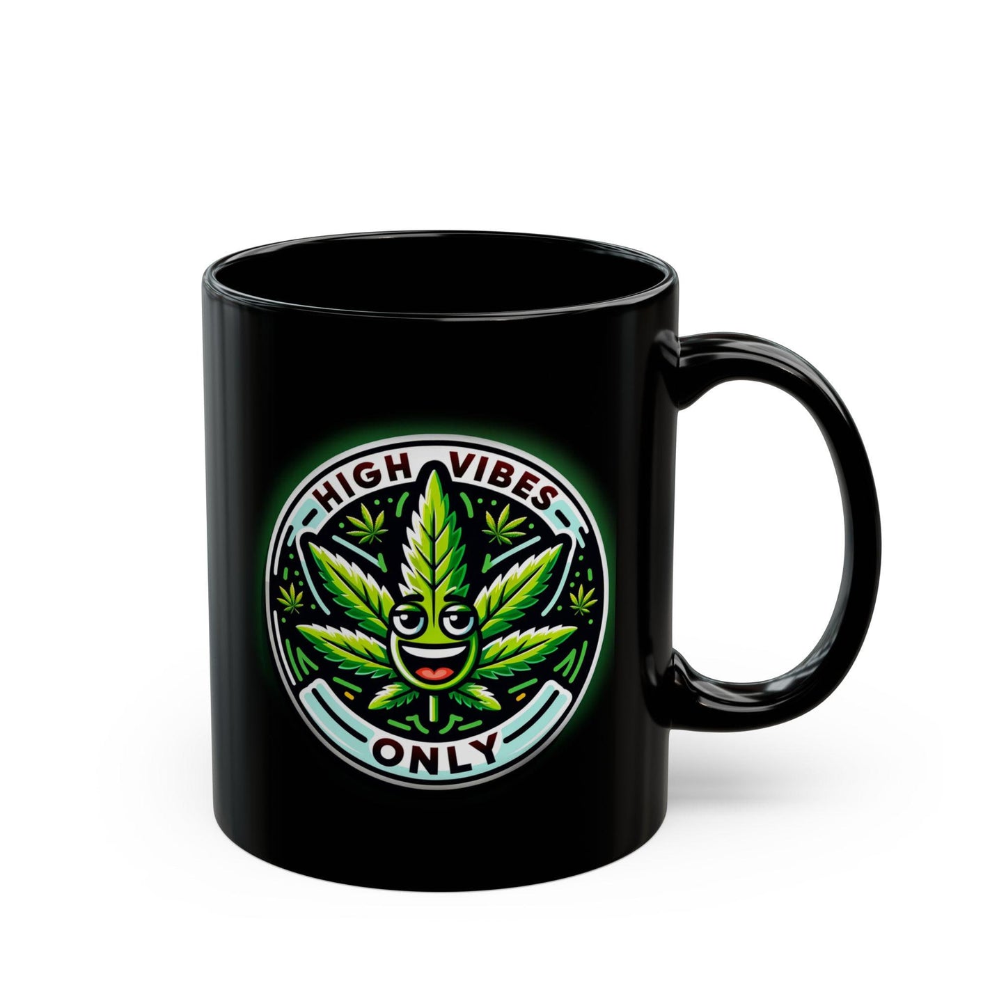 HIGH VIBES Only - BLACK Marijuana Themed Coffee Mugs, Weed Lovers, Perfect Gift for Smokers, Stoners, Growers.