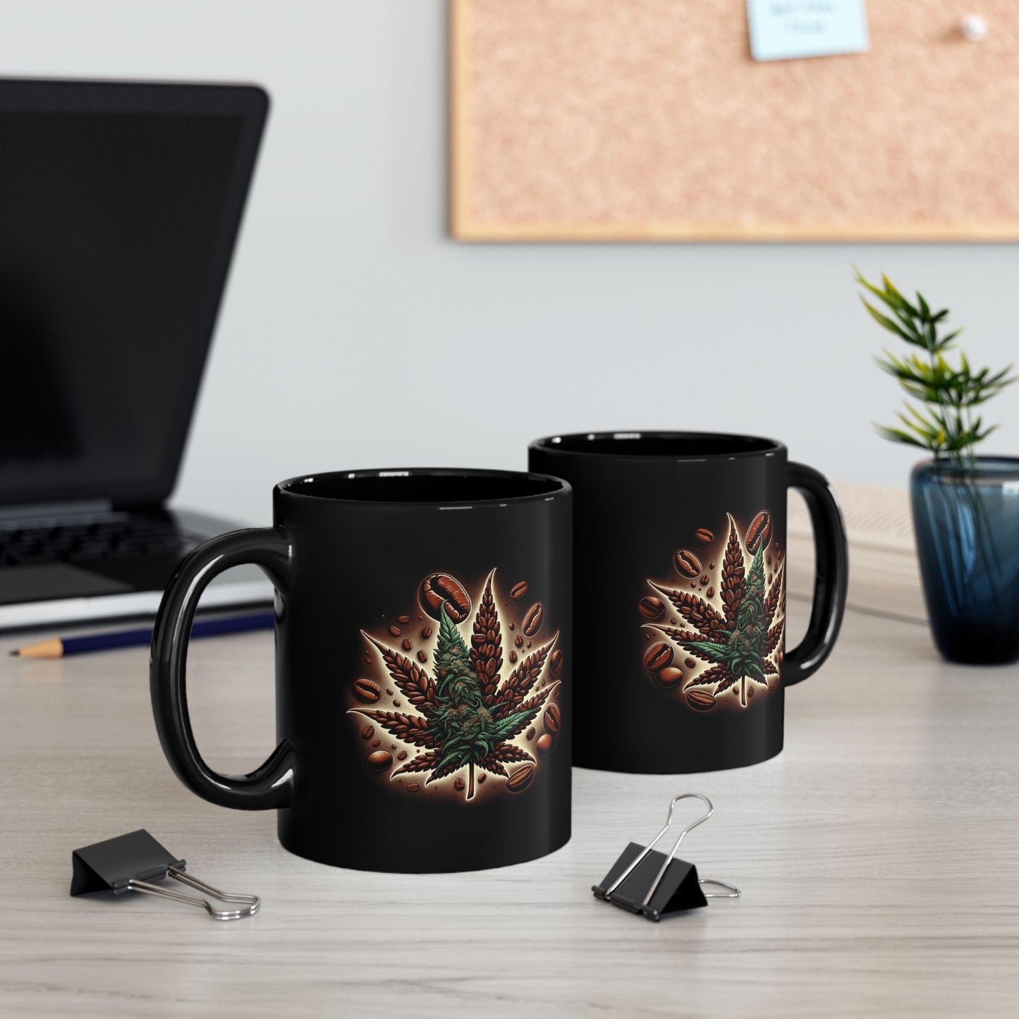 WEED & COFFEE - BLACK Weed Themed Coffee Mugs - Perfect Gift for Smokers, Stoners, Marijuana Lovers, Growers.