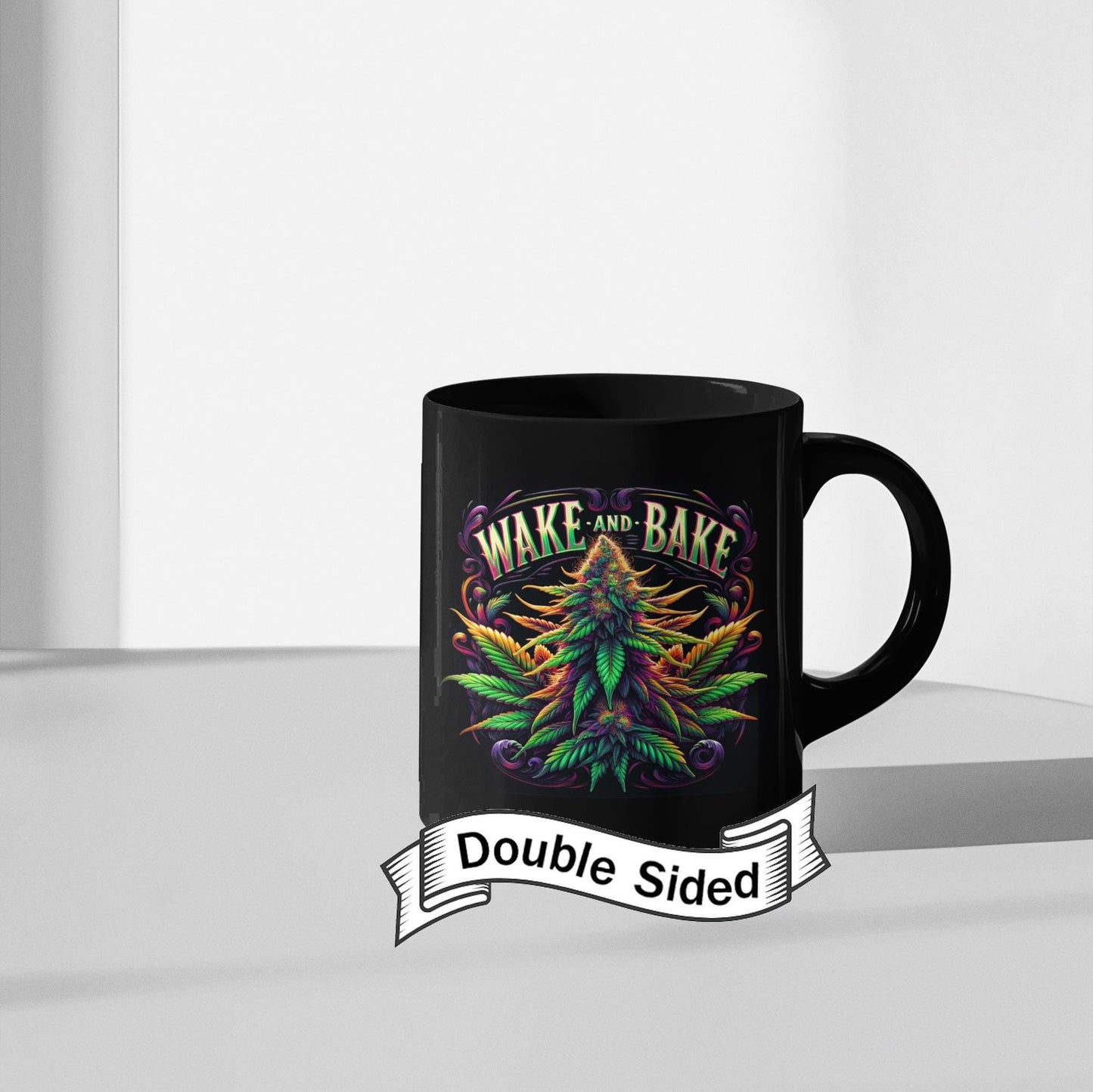 WAKE and BAKE - BLACK Weed Themed Coffee Mugs - Perfect Gift for Smokers, Stoners, Marijuana Lovers, Growers.