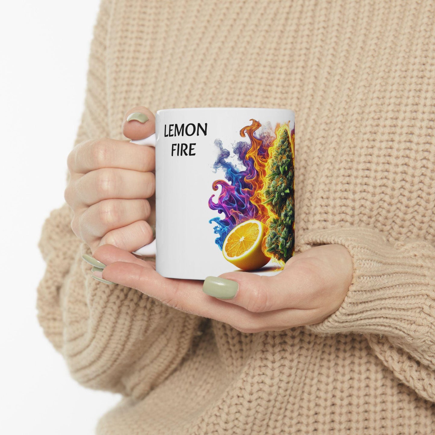 LEMON FIRE - (11oz) Weed Strain Coffee Mugs - Perfect Gift for Stoners, Weed Mug, Marijuana Gift; Wake and Bake Essentials; Cannabis Decor