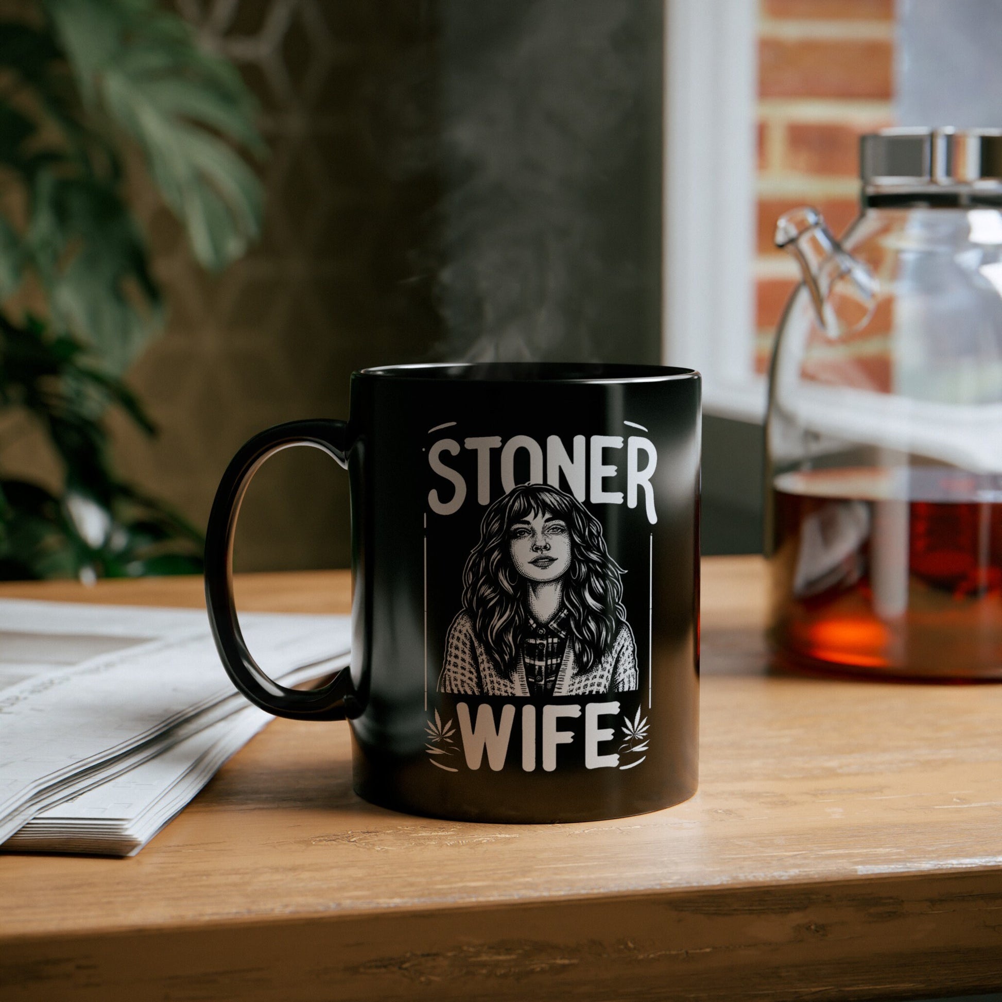 STONER WIFE MUG - Weed Coffee Mug (Black 11oz) - Gift for Stoners, Smokers; Wake & Bake Mug / 420 Mug / Marijuana Gift, Weed Cannabis Mug