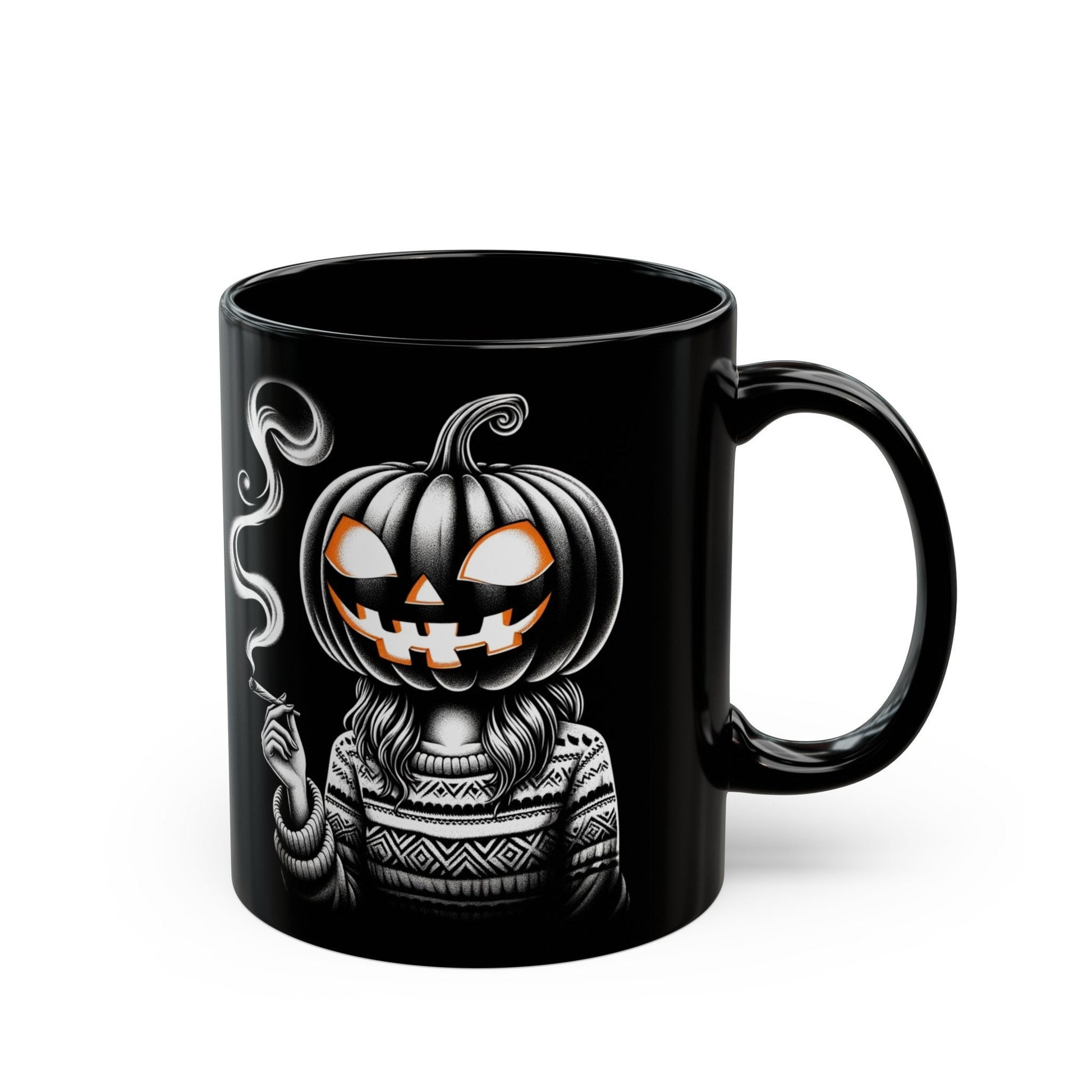 STONER PUMPKIN GIRL - WEED Coffee Mugs (11oz) BLACK, Dual Sided