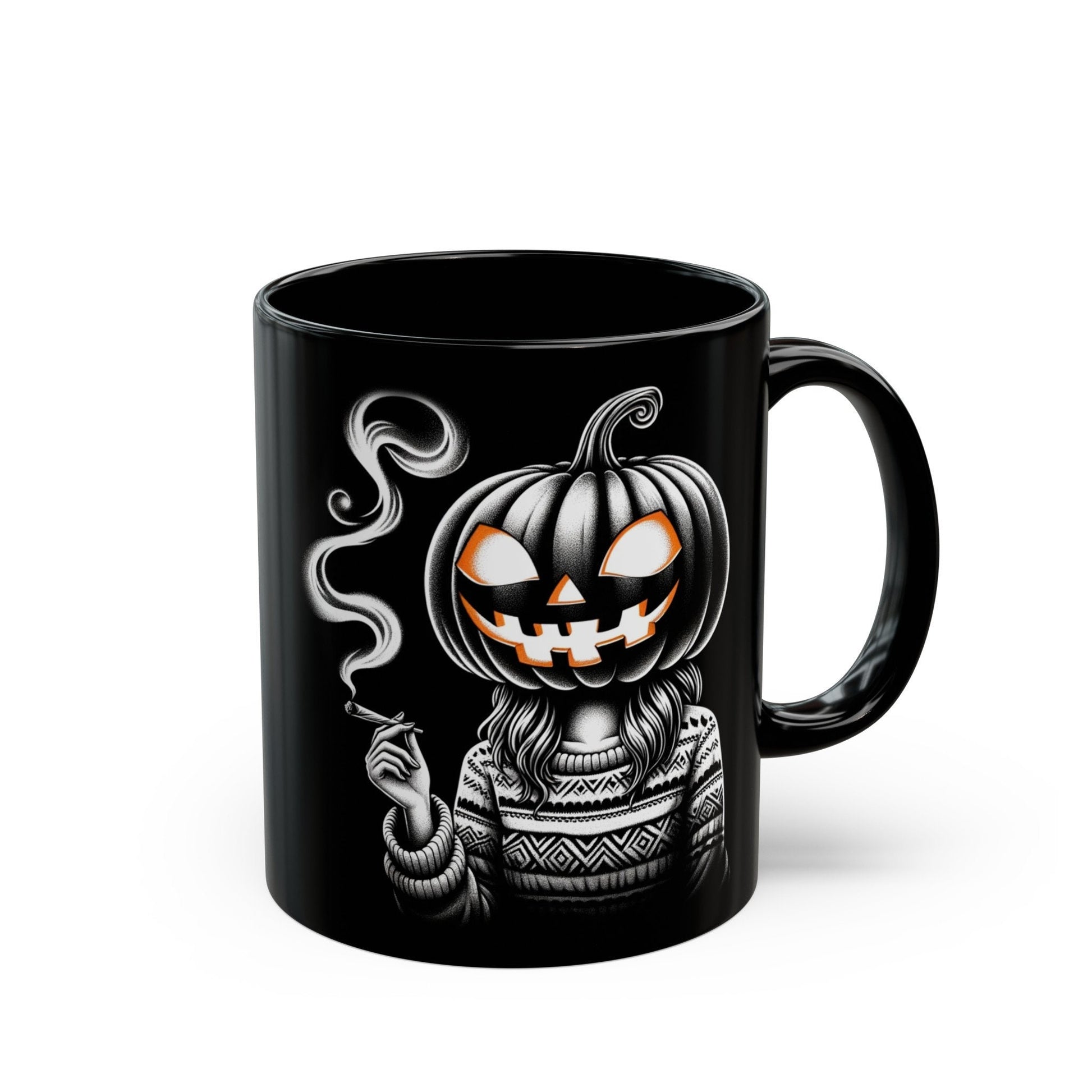 STONER PUMPKIN GIRL - WEED Coffee Mugs (11oz) BLACK, Dual Sided