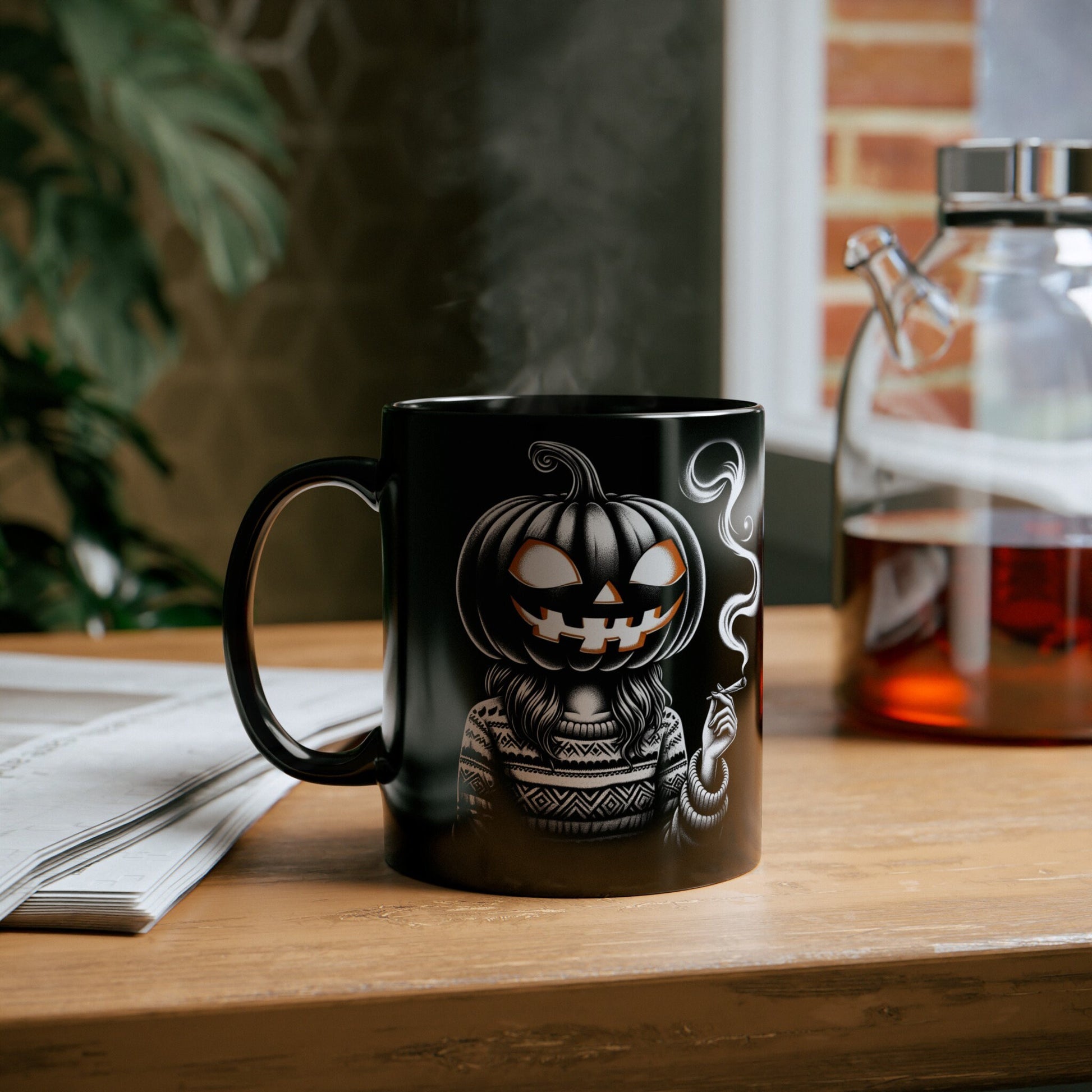 STONER PUMPKIN GIRL - WEED Coffee Mugs (11oz) BLACK, Dual Sided