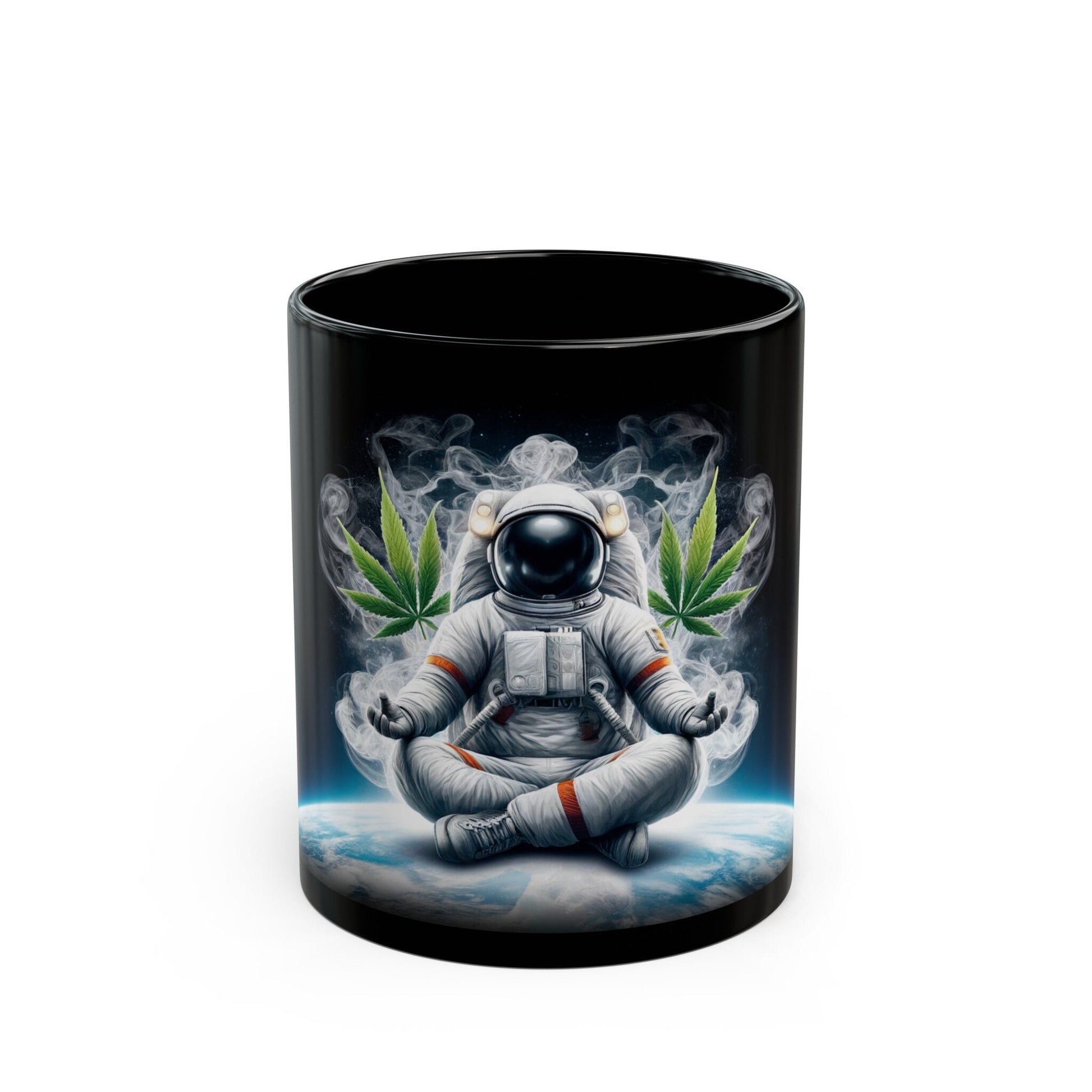 MEDITATING ASTRONAUT - Weed Coffee Mug (11oz) BLACK