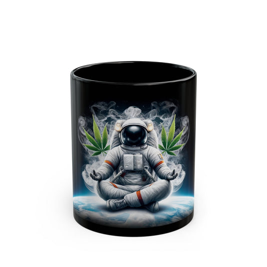 MEDITATING ASTRONAUT - Weed Coffee Mug (11oz) BLACK