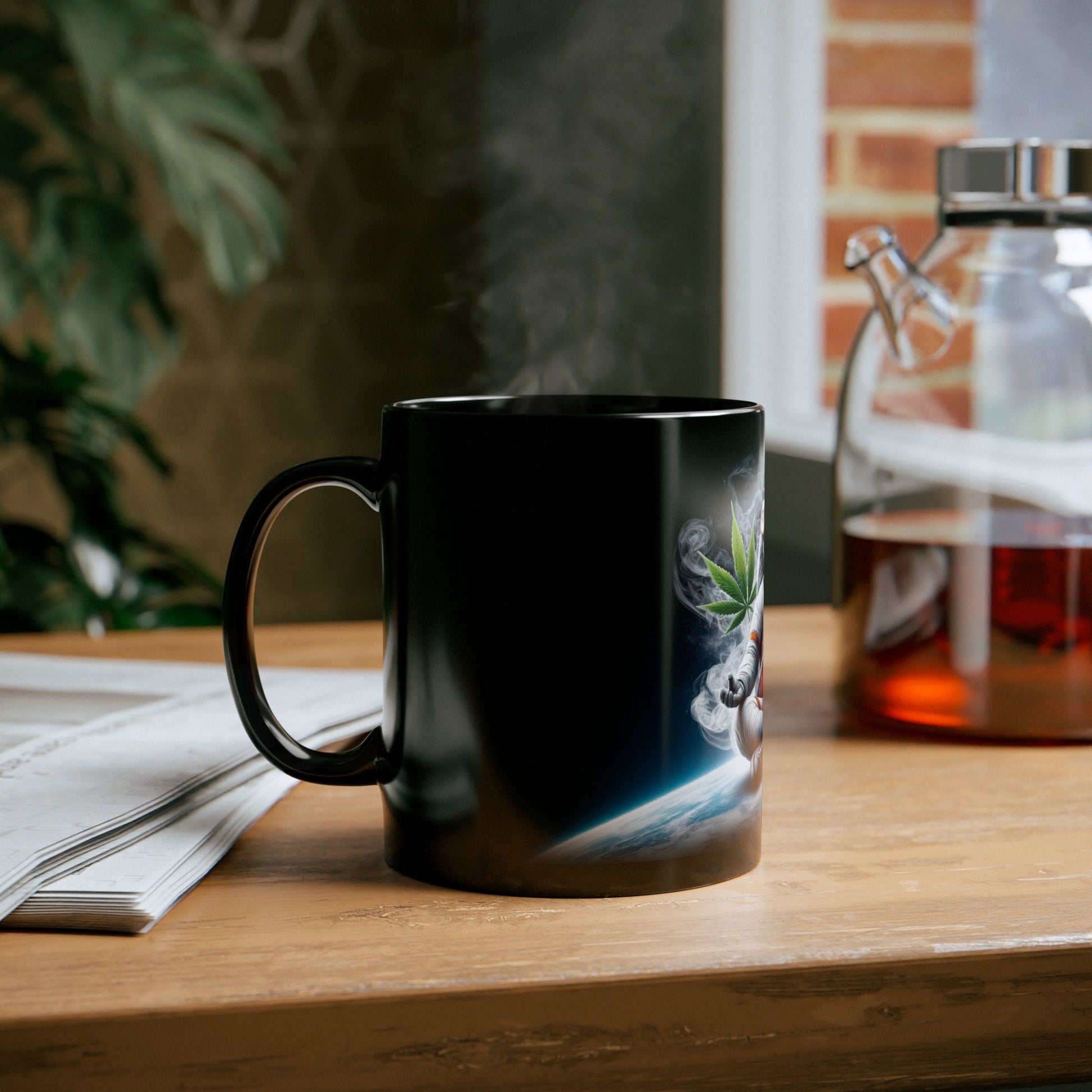 MEDITATING ASTRONAUT - Weed Coffee Mug (11oz) BLACK