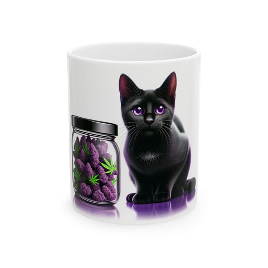 BLACK Cat WEED Jar - Weed Coffee Mug (11oz)