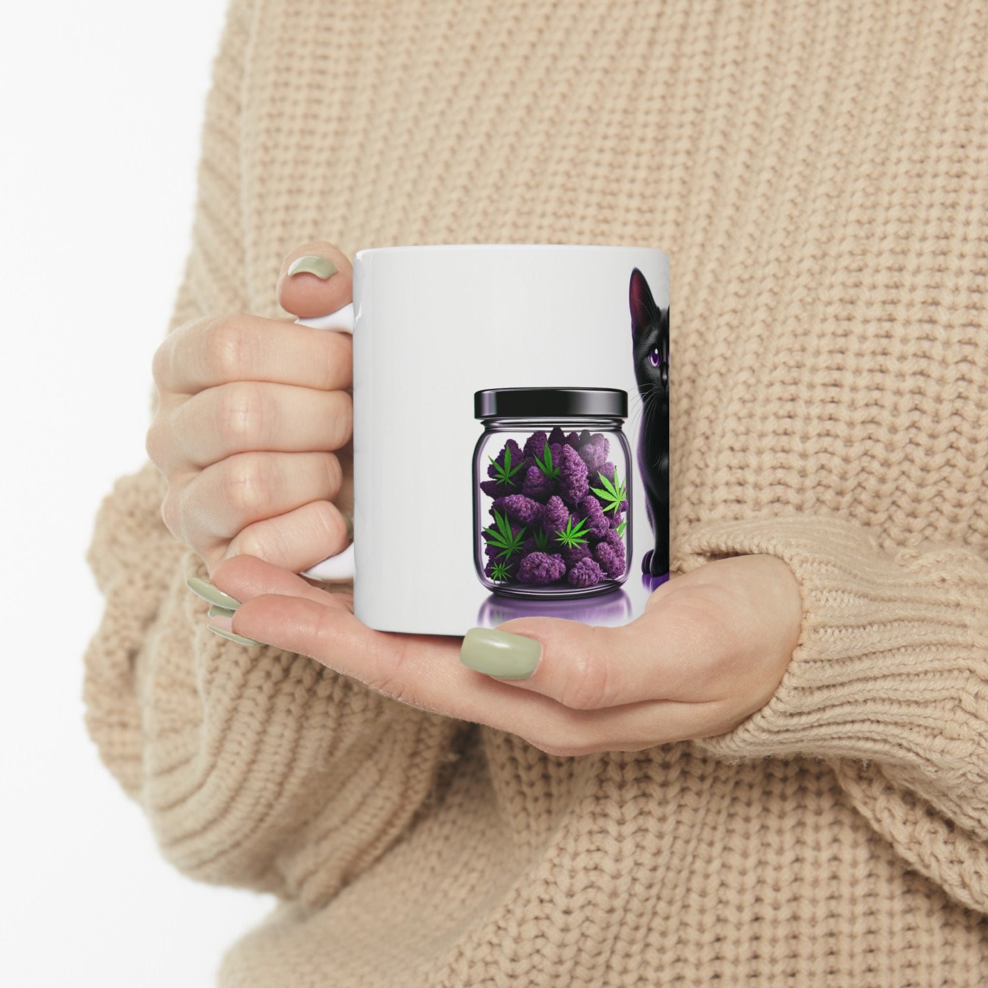 BLACK Cat WEED Jar - Weed Coffee Mug (11oz)