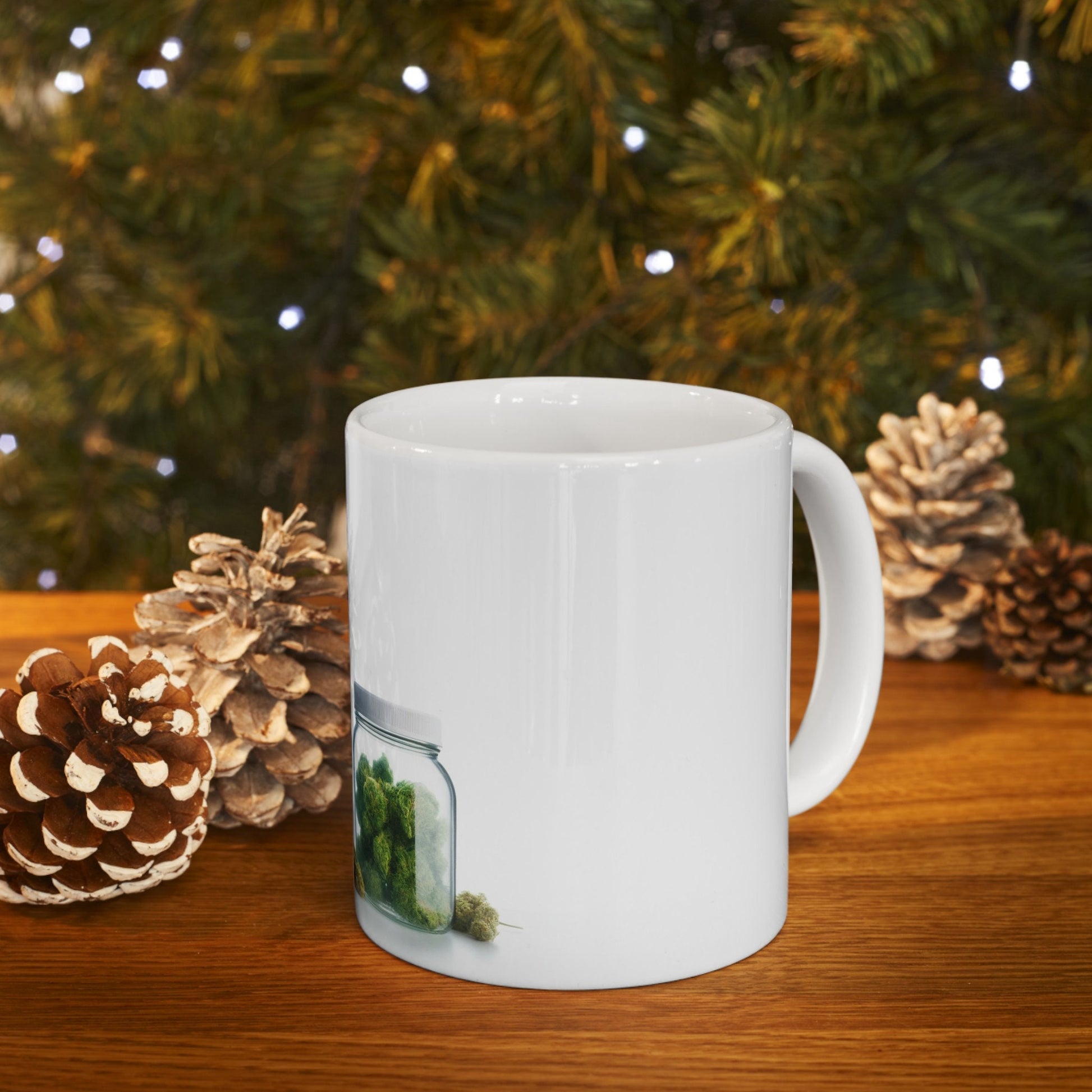 WHITE Cat WEED Jar - Weed Coffee Mug (11oz)