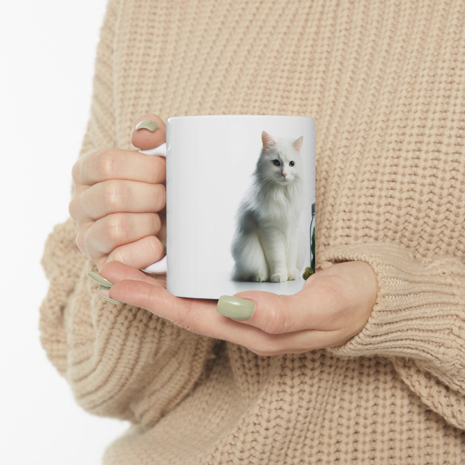 WHITE Cat WEED Jar - Weed Coffee Mug (11oz)