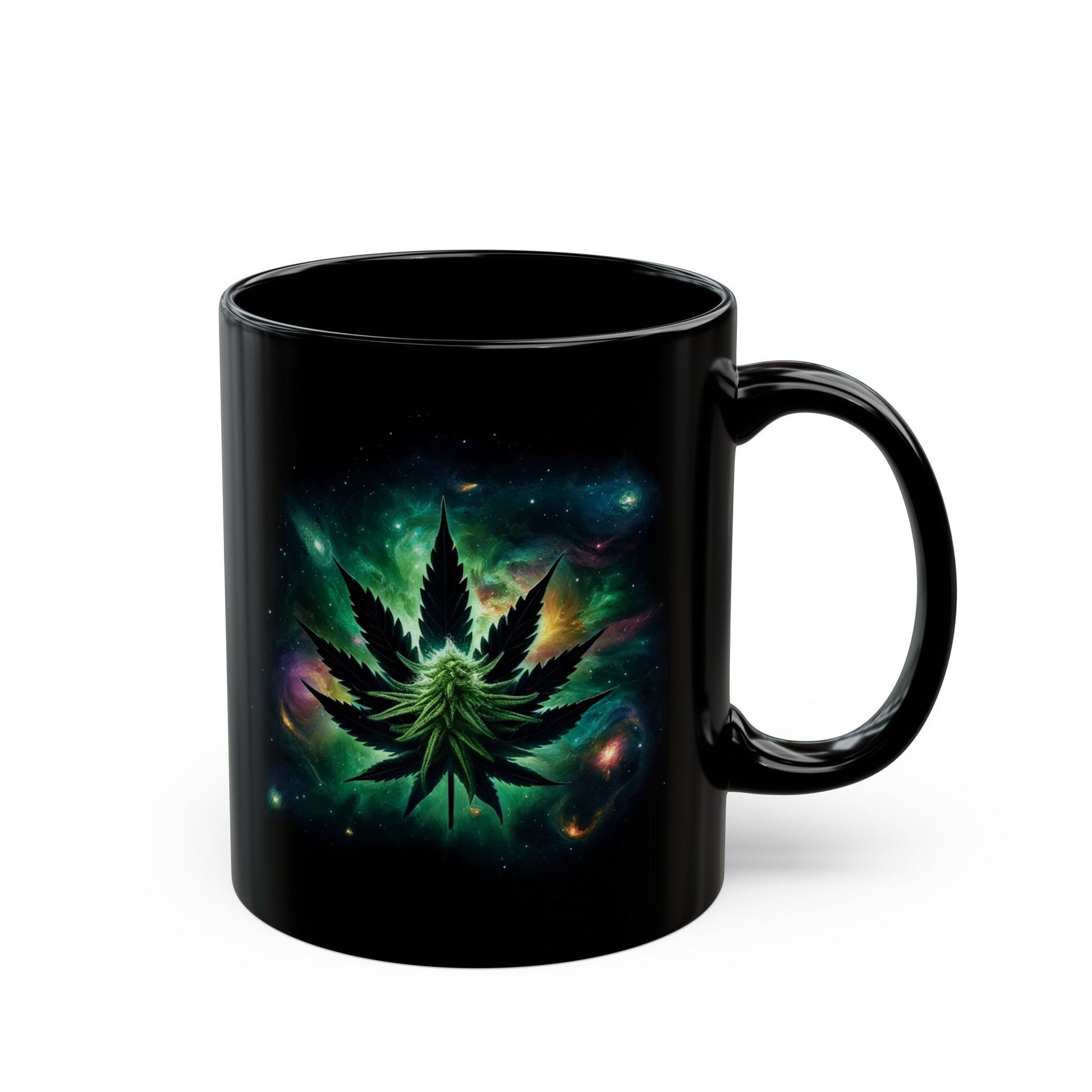 GALAXY WEED LEAF - Weed Coffee Mug (11oz) BLACK, Dual Sided