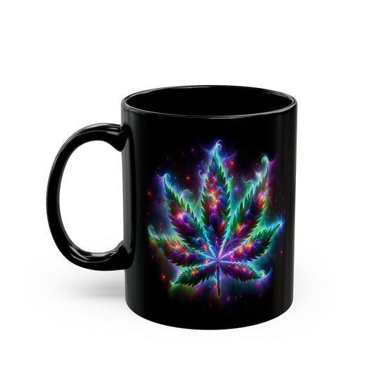 GALAXY WEED LEAF - Weed Coffee Mug (11oz) BLACK, Dual Sided