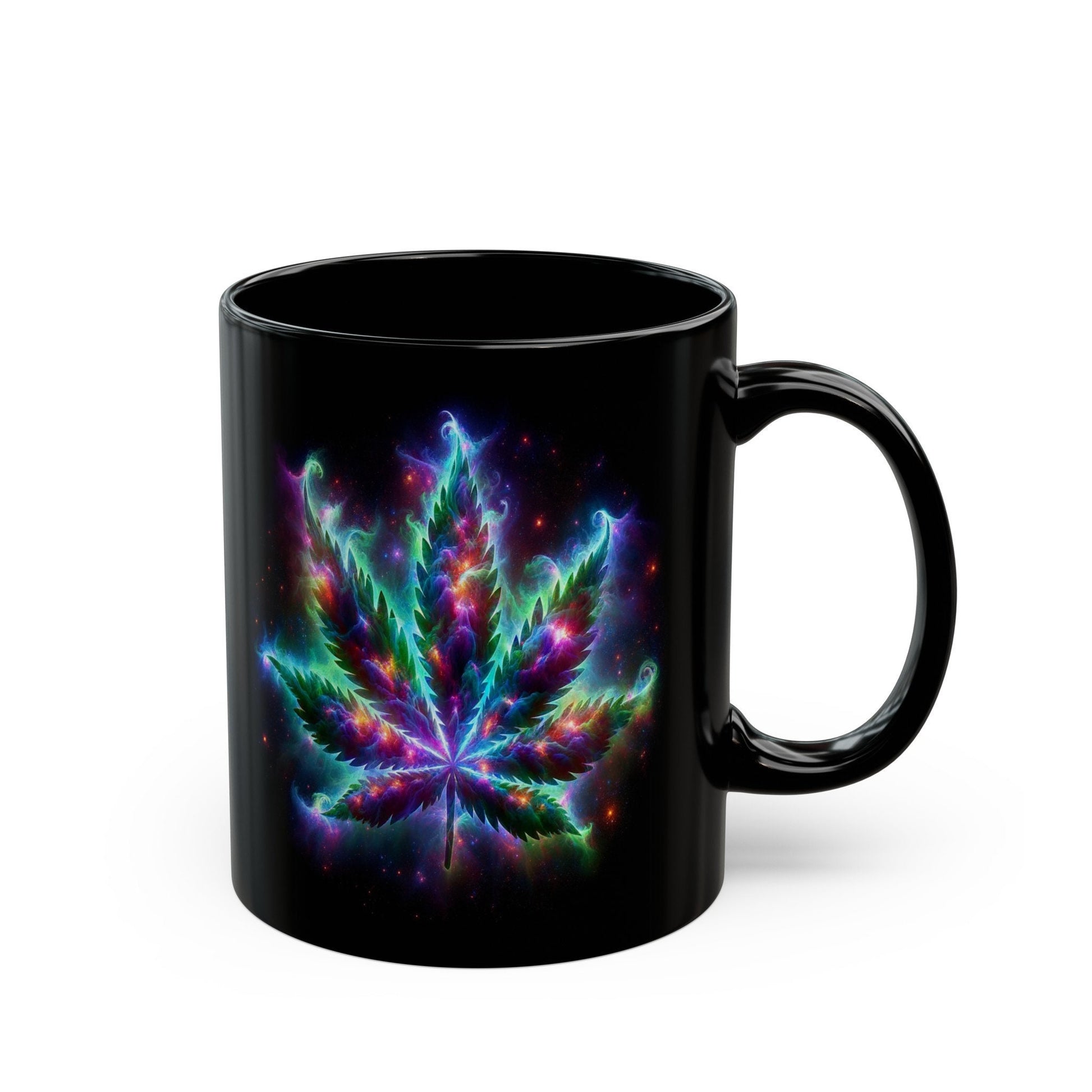 GALAXY WEED LEAF - Weed Coffee Mug (11oz) BLACK, Dual Sided