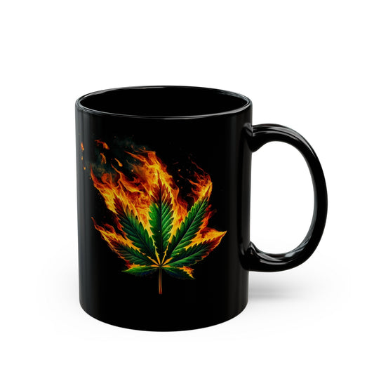 FLAMING WEED LEAF - 420 Coffee Mug (11oz) BLACK