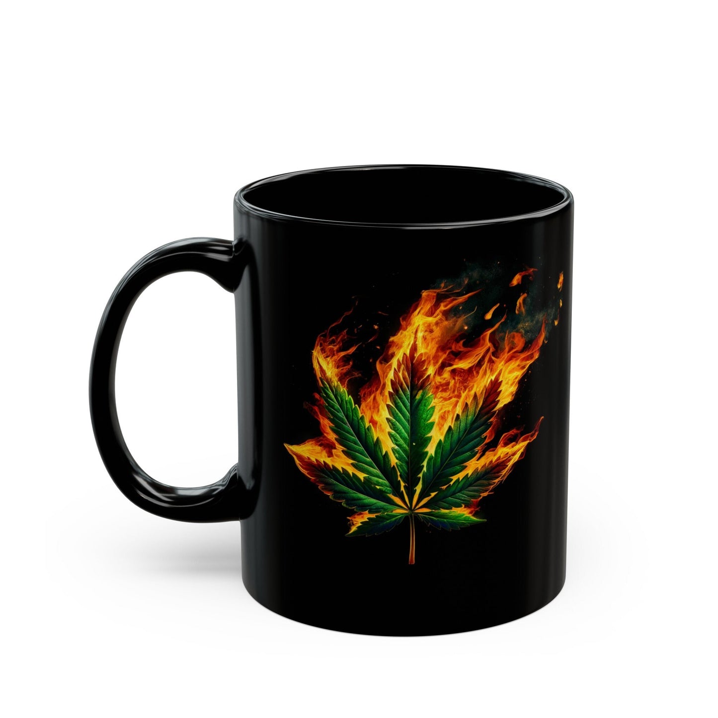 FLAMING WEED LEAF - 420 Coffee Mug (11oz) BLACK