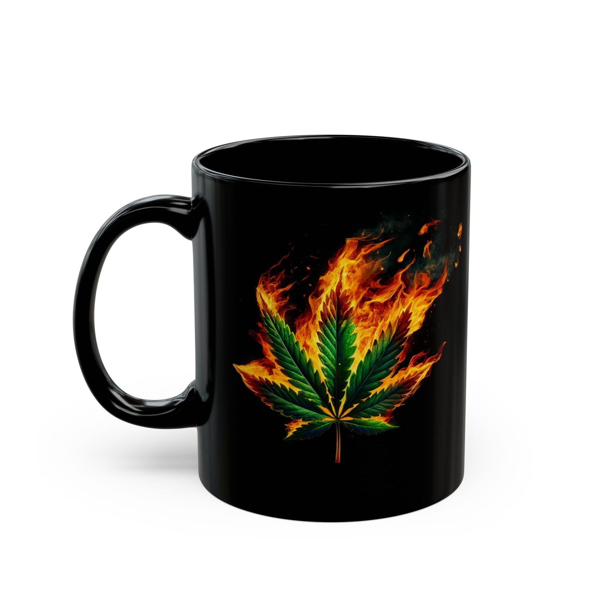 FLAMING WEED LEAF - 420 Coffee Mug (11oz) BLACK